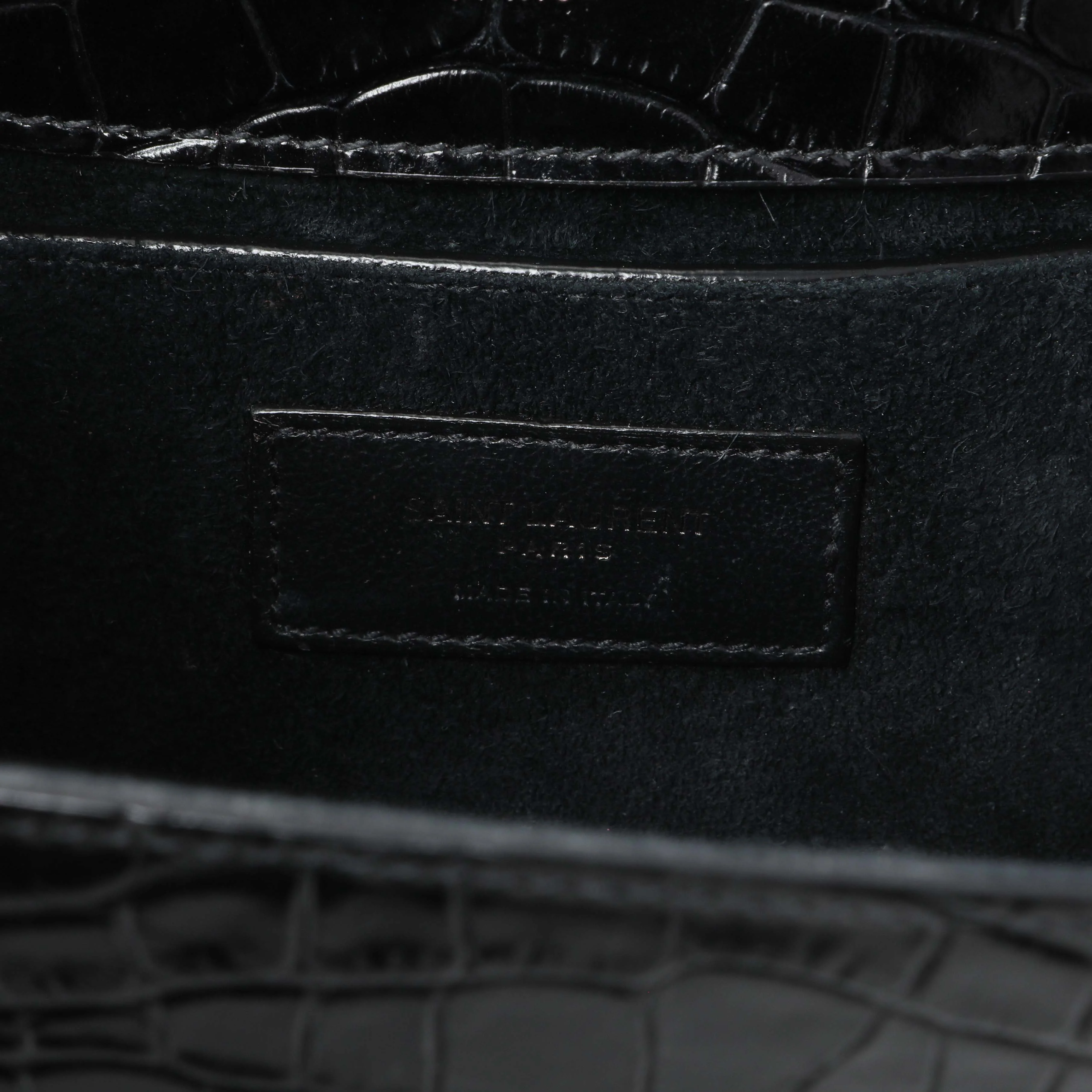 Saint Laurent Calfskin Crocodile Embossed Small Classic Monogram Kate Satchel - Image 10
