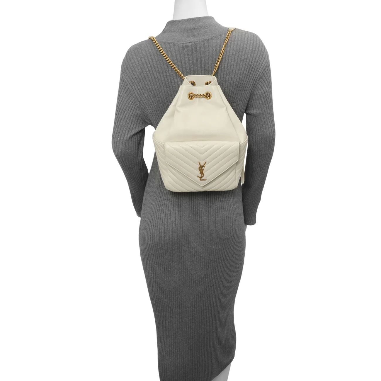 Saint Laurent Cream Lambskin Matelasse Monogram Joe Backpack - Image 16