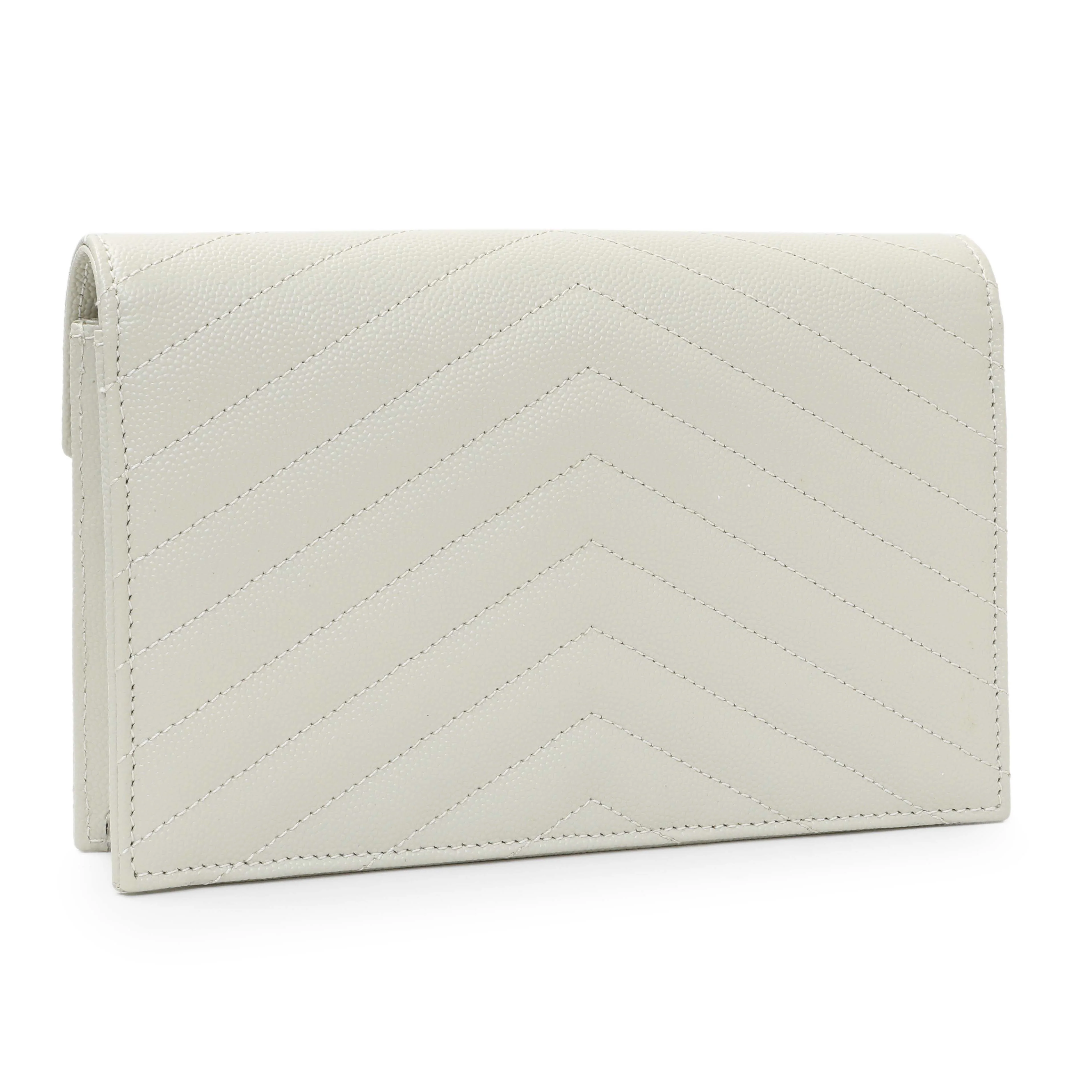 Saint Laurent Crema Grain De Poudre Matelasse Chevron Monogram Envelope Chain Wallet - Image 2