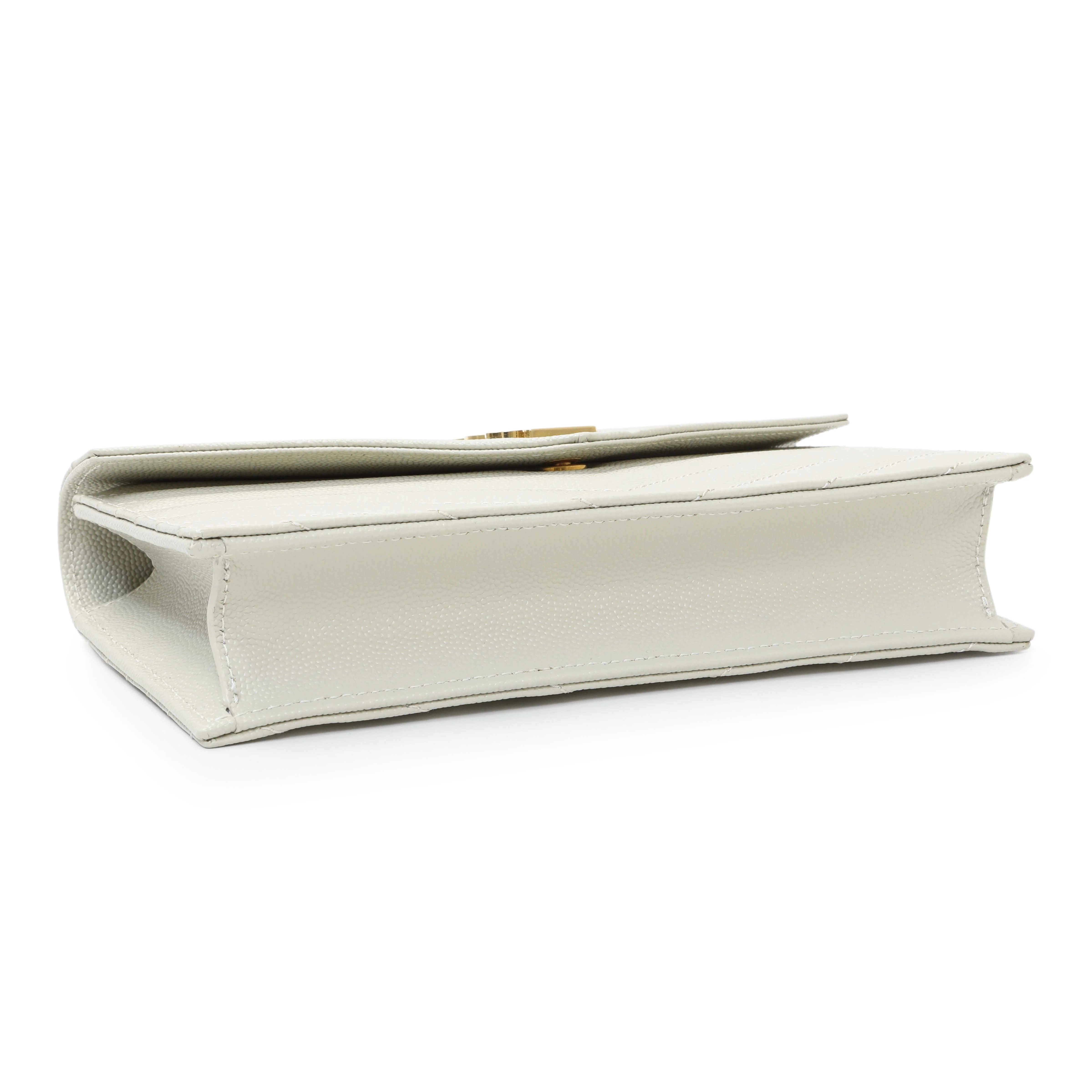 Saint Laurent Crema Grain De Poudre Matelasse Chevron Monogram Envelope Chain Wallet - Image 3