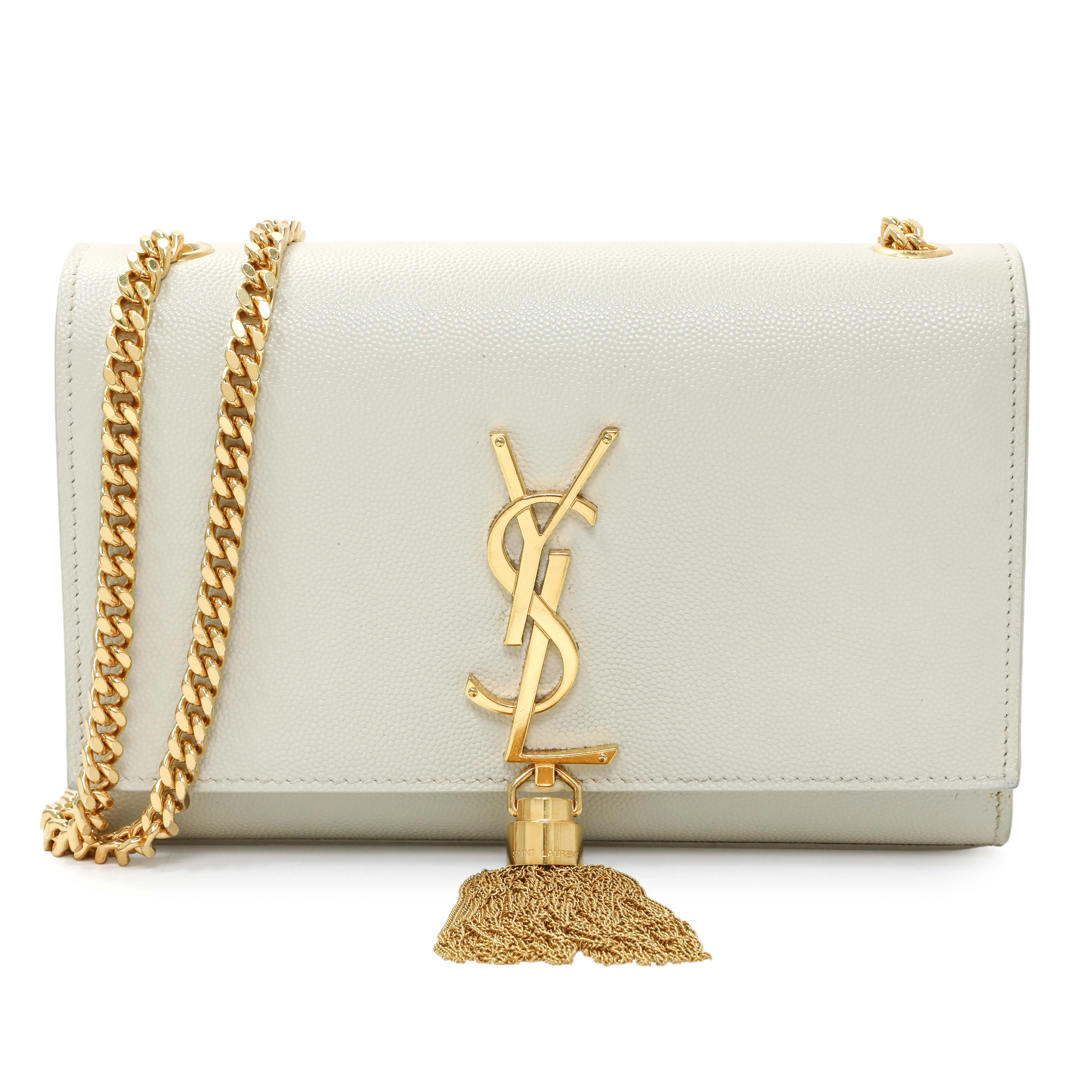 Saint Laurent Crema Soft Grain De Poudre Small Classic Monogram Kate Tassel Satchel