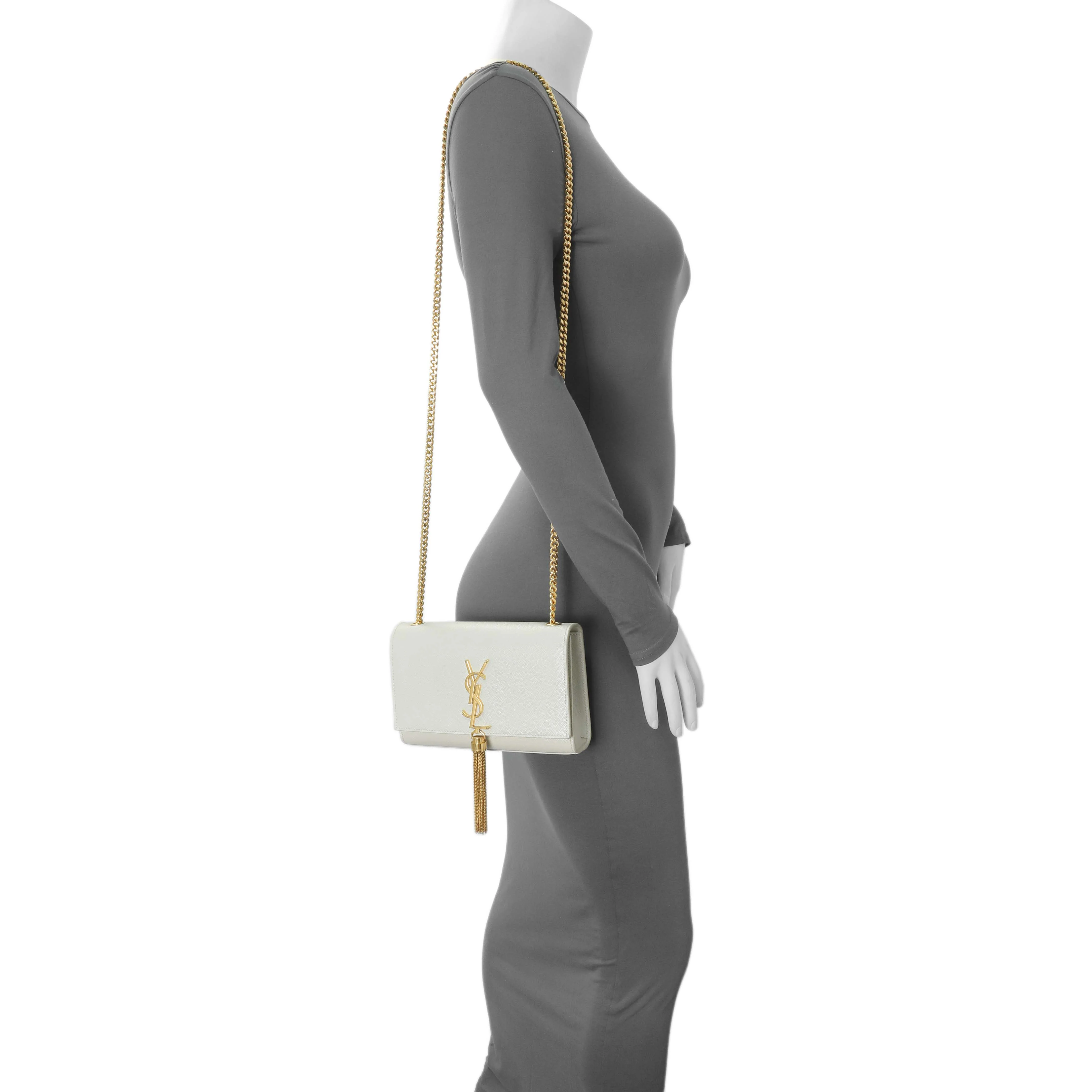 Saint Laurent Crema Soft Grain De Poudre Small Classic Monogram Kate Tassel Satchel - Image 13