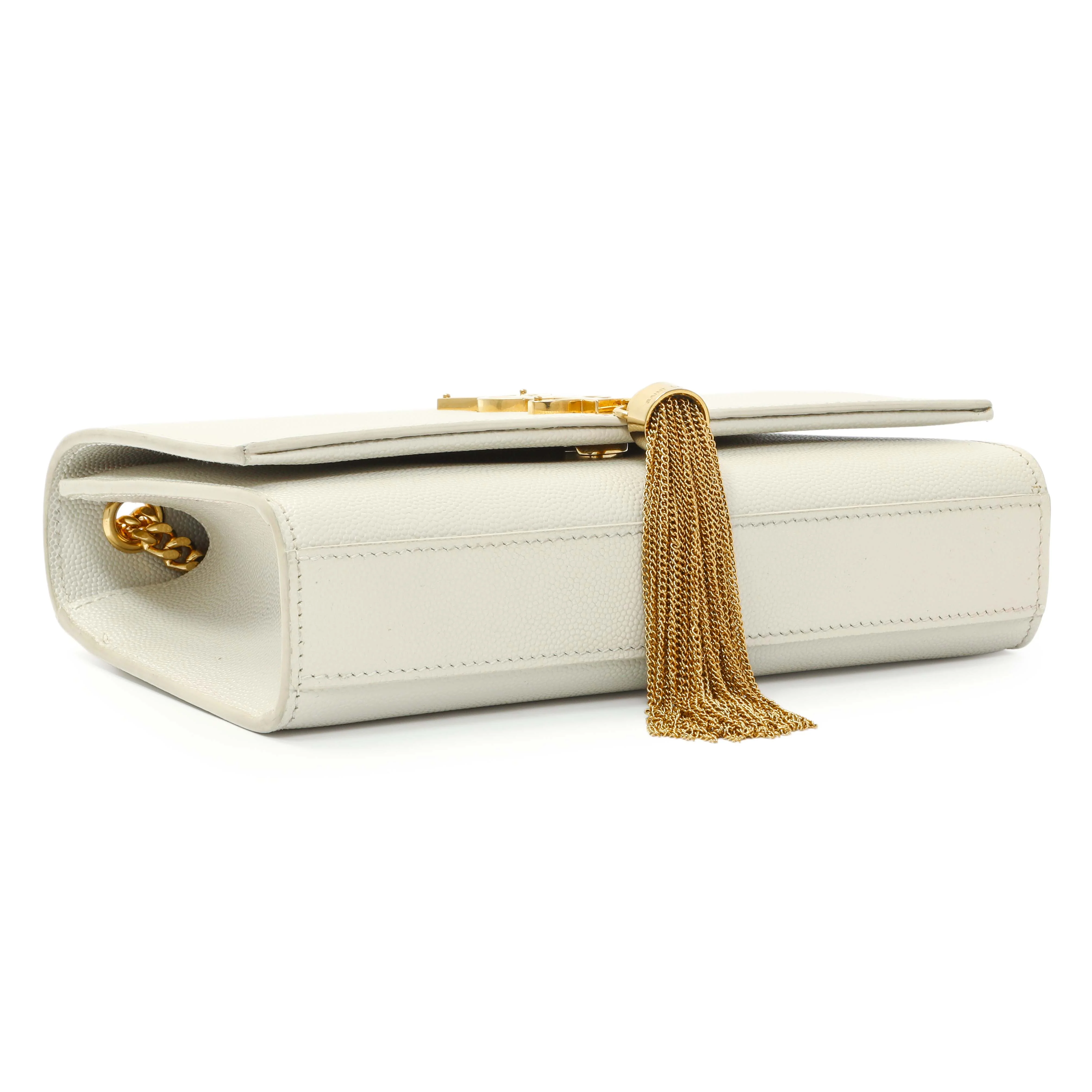 Saint Laurent Crema Soft Grain De Poudre Small Classic Monogram Kate Tassel Satchel - Image 3