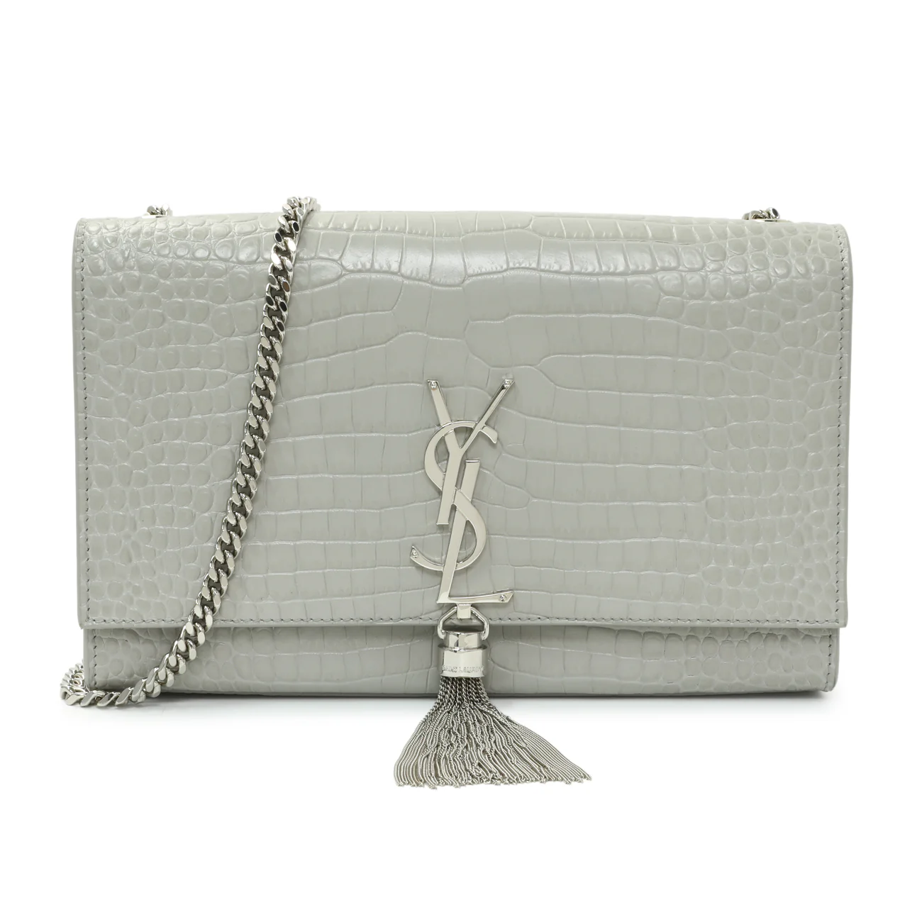 Saint Laurent Crocodile Embossed Calfskin Medium Monogram Kate Tassel Satchel