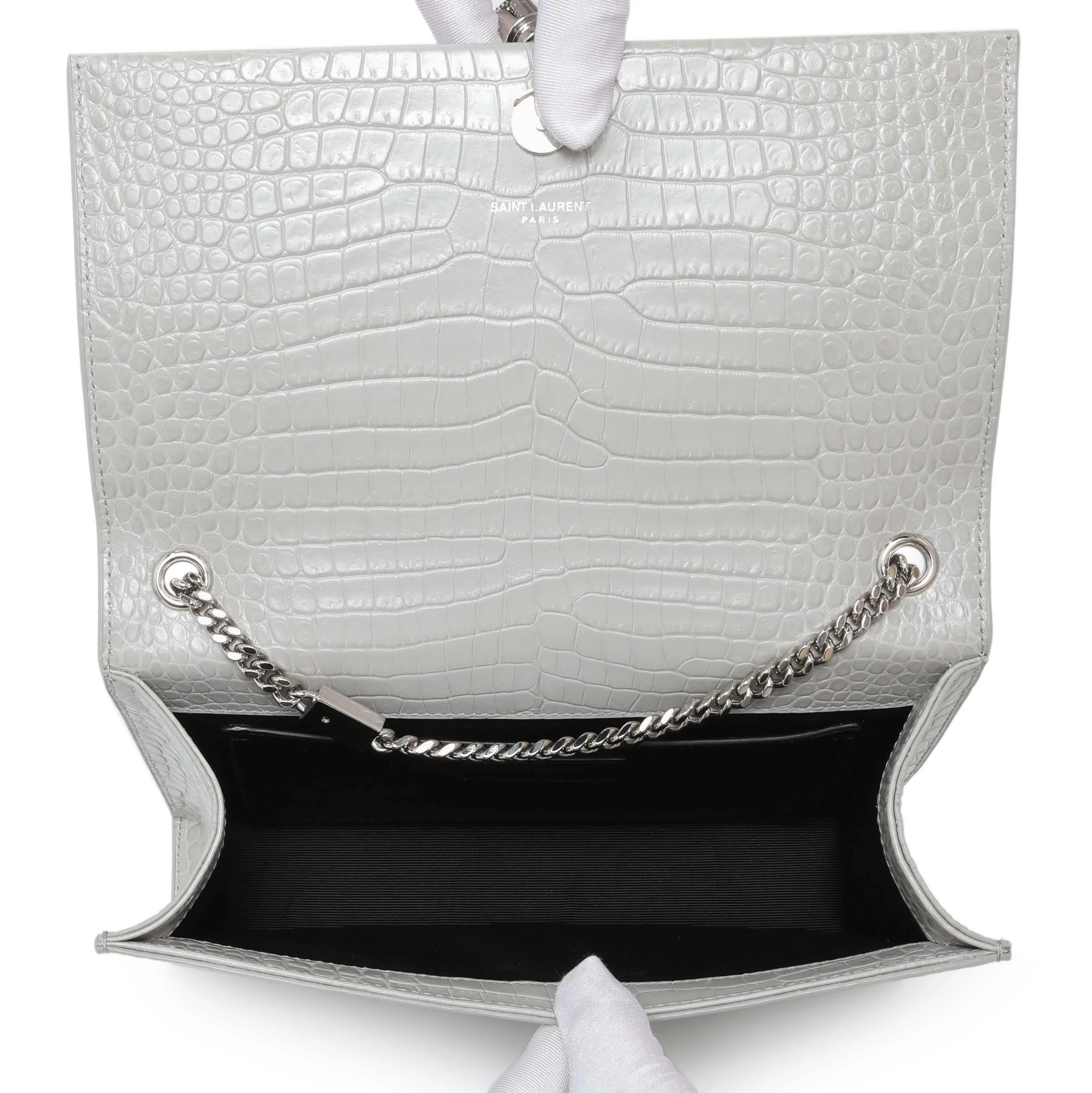 Saint Laurent Crocodile Embossed Calfskin Medium Monogram Kate Tassel Satchel - Image 7