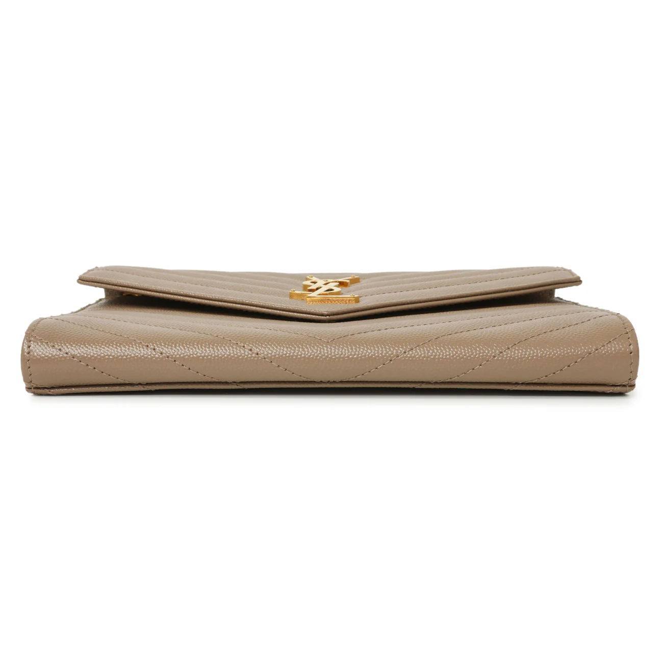 Saint Laurent Dark Beige Grain De Poudre Matelasse Chevron Monogram Cassandre Flap Pouch - Image 3
