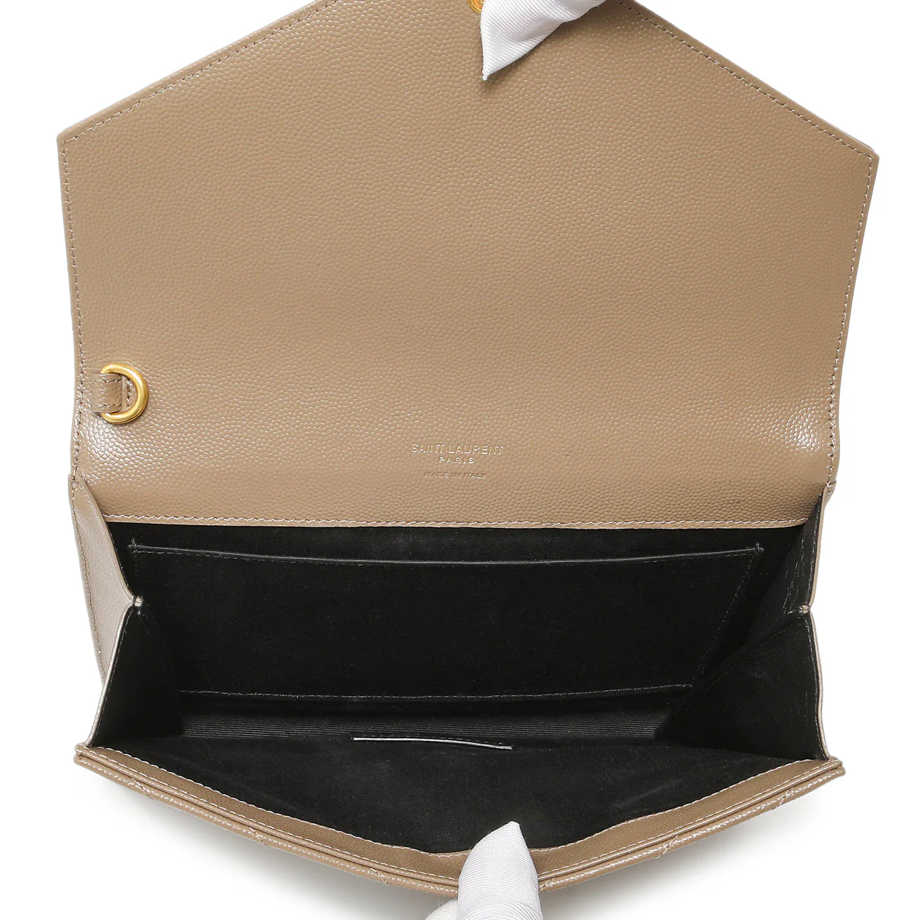 Saint Laurent Dark Beige Grain De Poudre Matelasse Chevron Monogram Cassandre Flap Pouch - Image 4