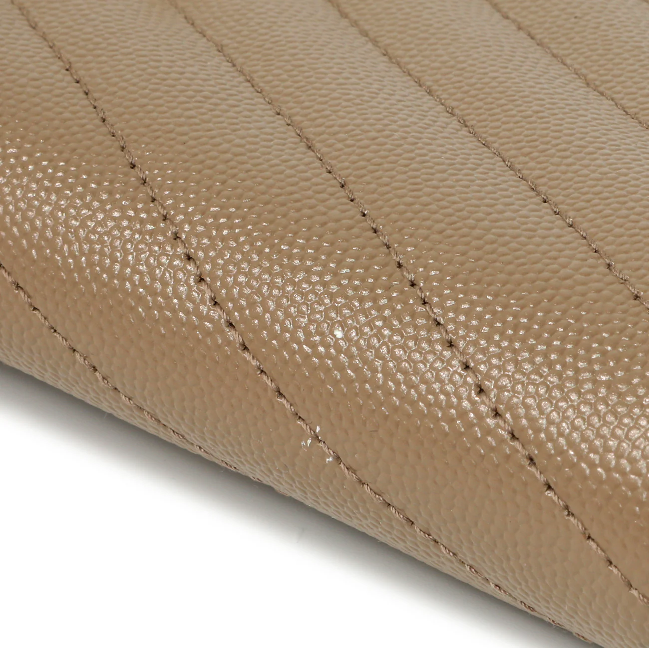 Saint Laurent Dark Beige Grain De Poudre Matelasse Chevron Monogram Cassandre Flap Pouch - Image 7