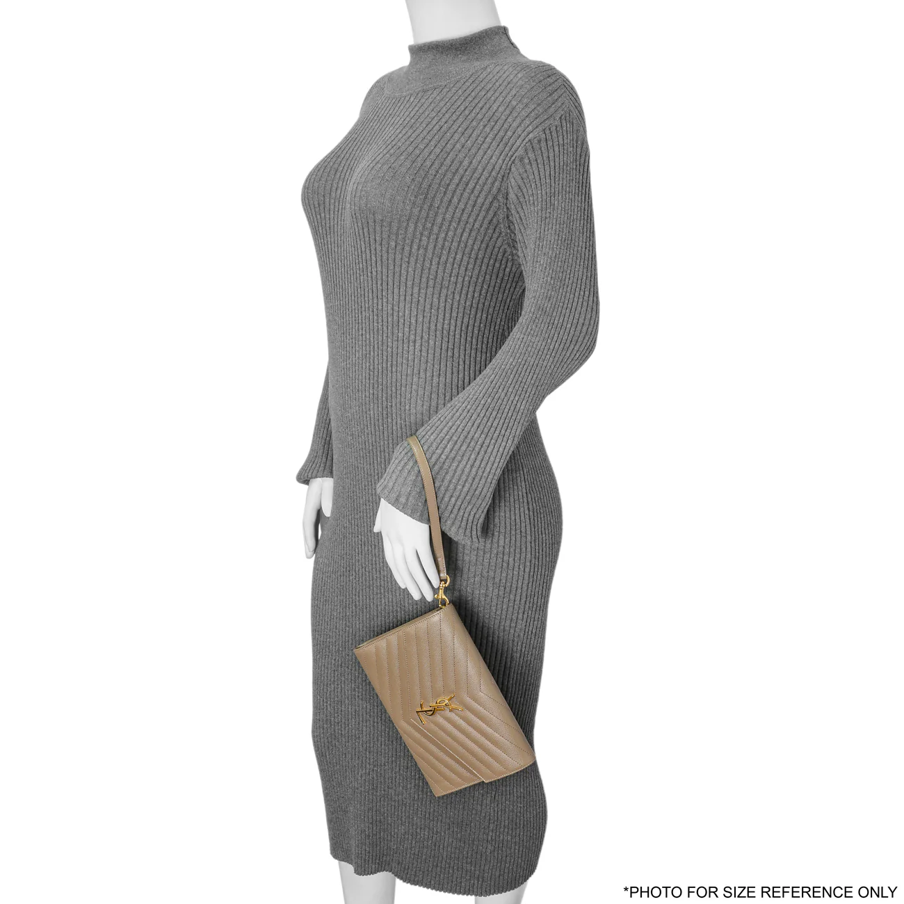 Saint Laurent Dark Beige Grain De Poudre Matelasse Chevron Monogram Cassandre Flap Pouch - Image 8