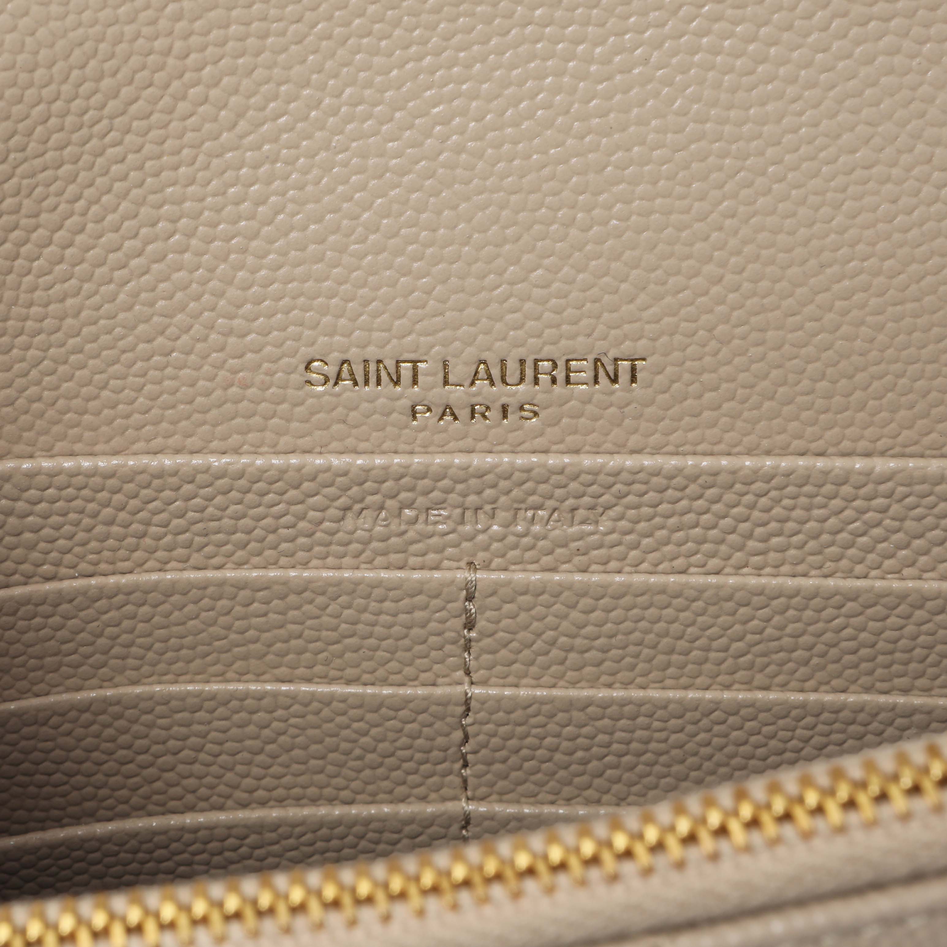 Saint Laurent Dark Beige Grain De Poudre Matelasse Chevron Monogram Envelope Chain Wallet - Image 5