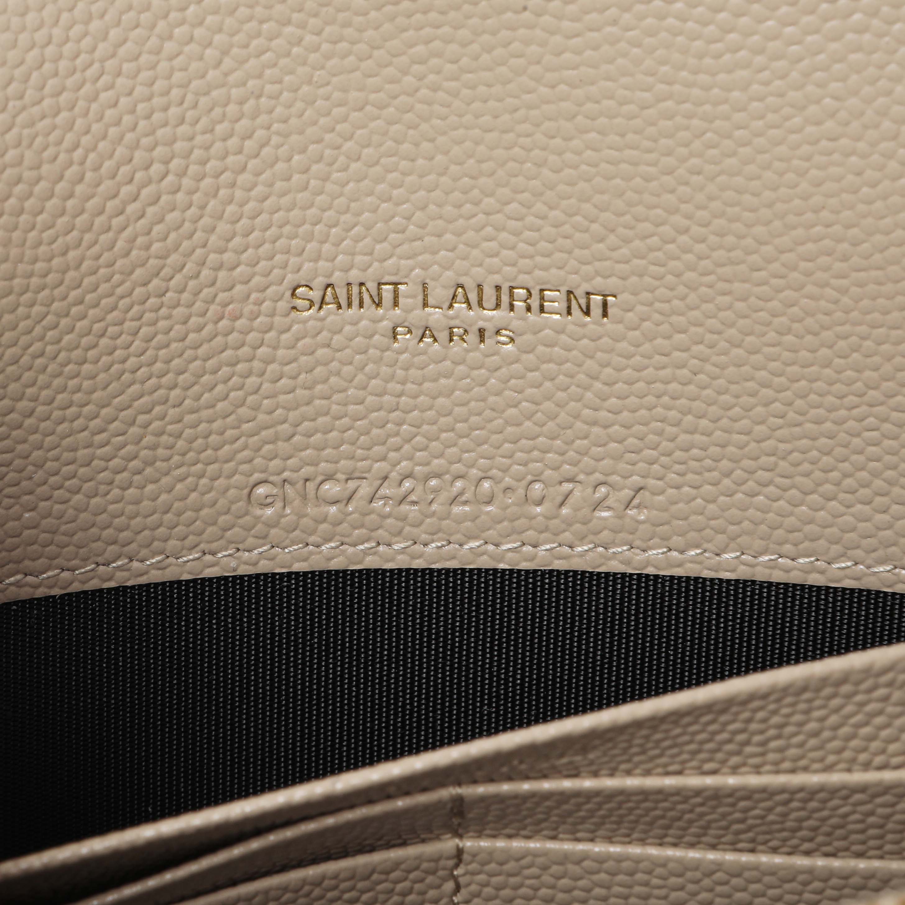 Saint Laurent Dark Beige Grain De Poudre Matelasse Chevron Monogram Envelope Chain Wallet - Image 6