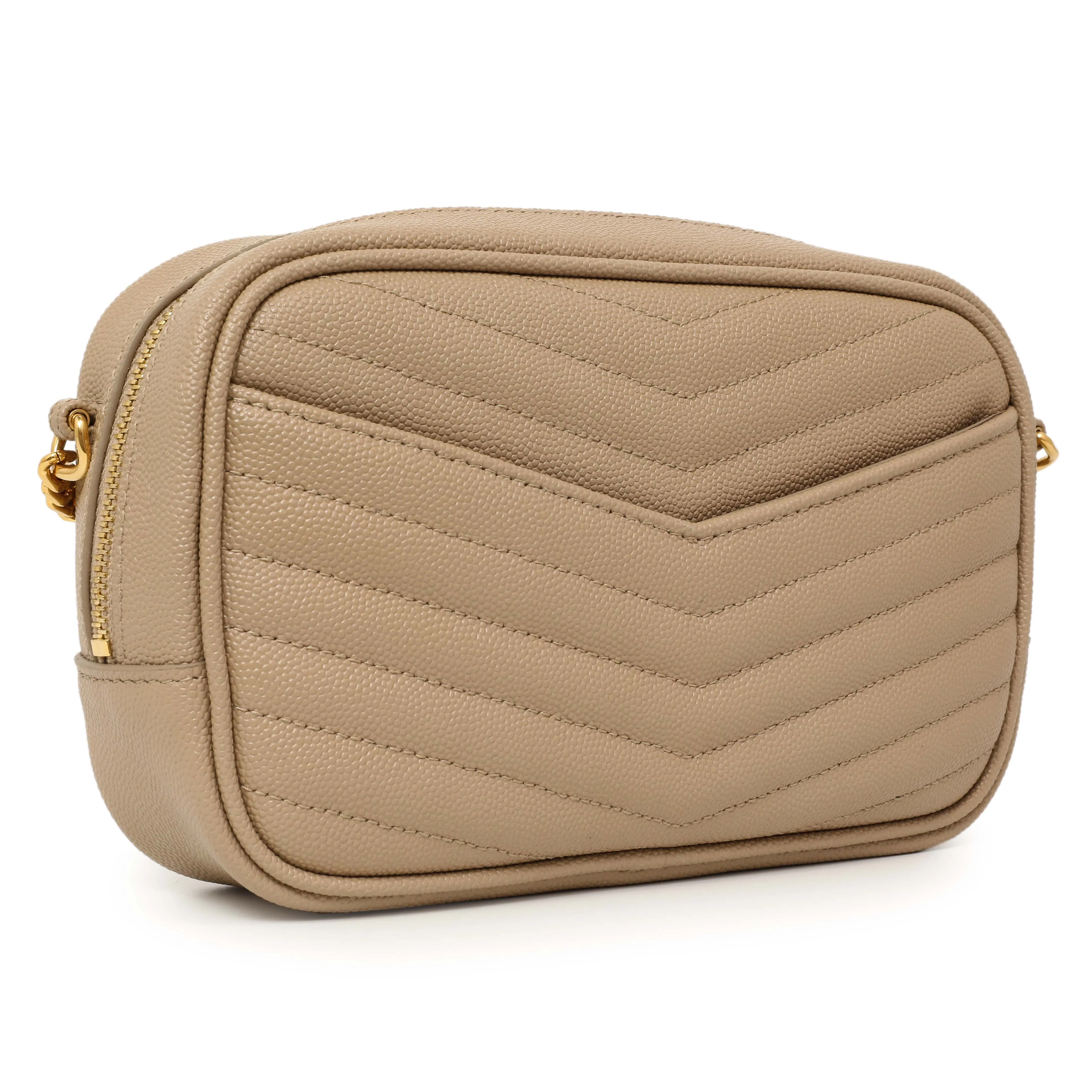 Saint Laurent Dark Beige Grain De Poudre Matelasse Monogram Mini Lou Camera Bag - Image 3