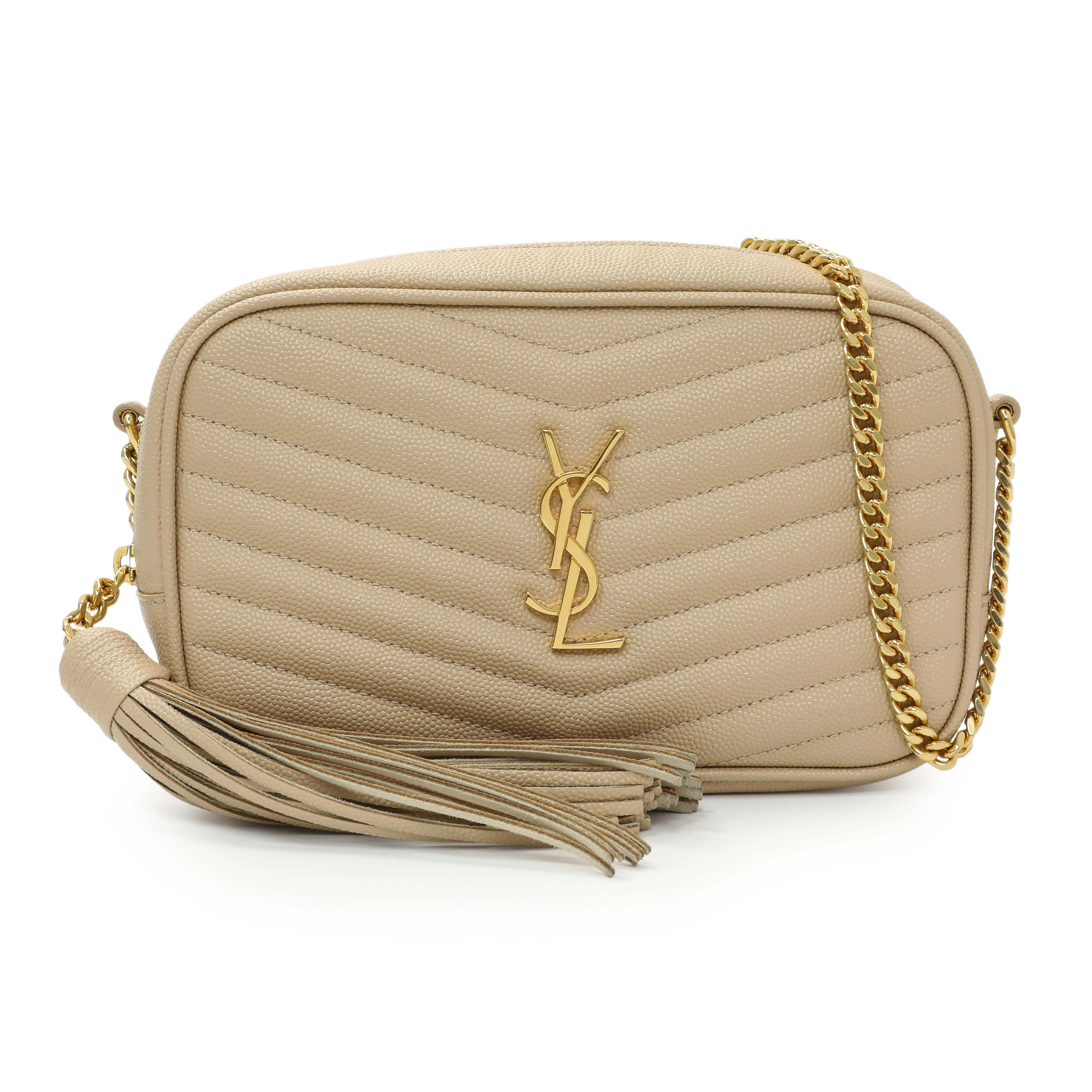 Saint Laurent Dark Beige Grain De Poudre Matelasse Monogram Mini Lou Camera Bag