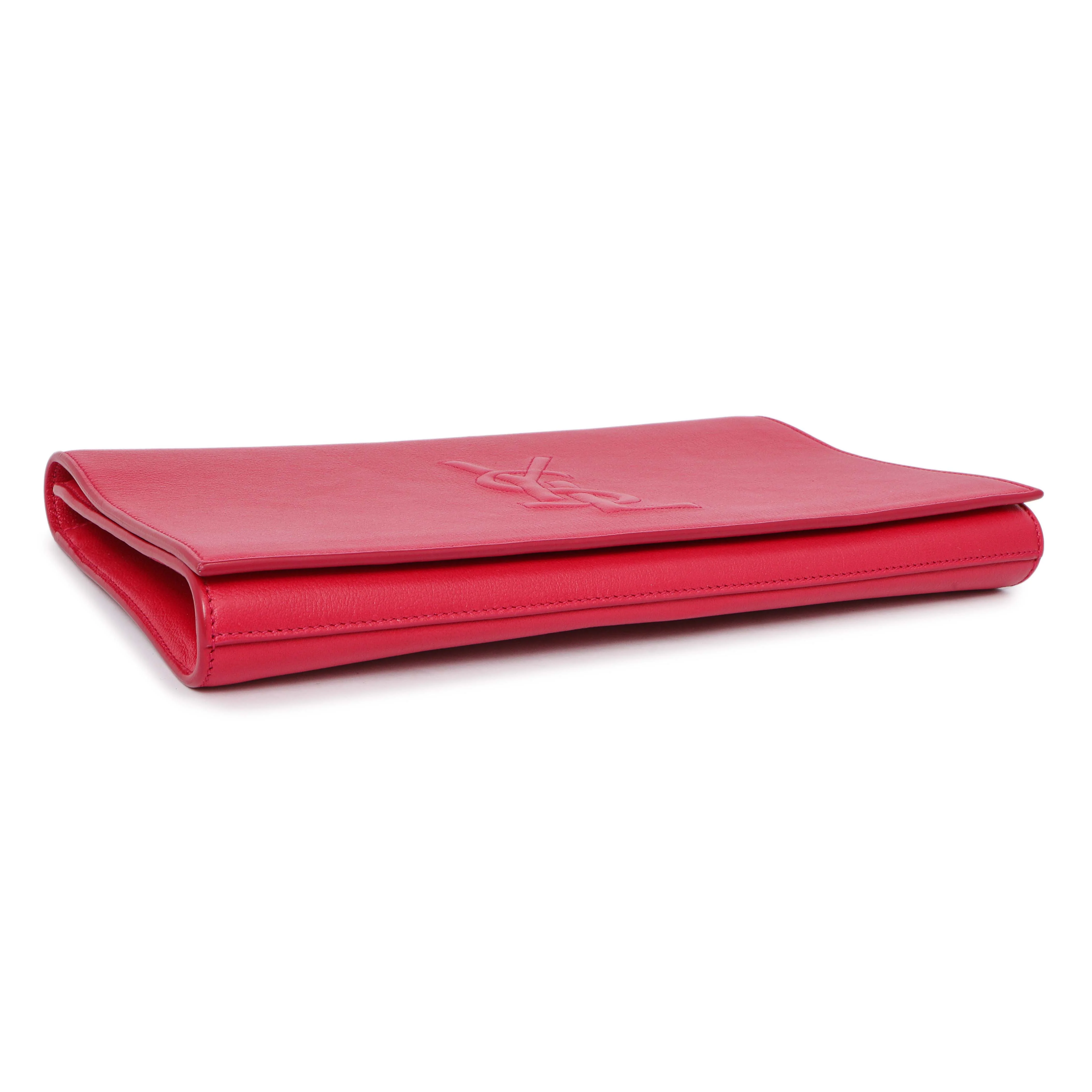 Saint Laurent Fuchsia Calfskin Monogram Large Belle De Jour Clutch - Image 3