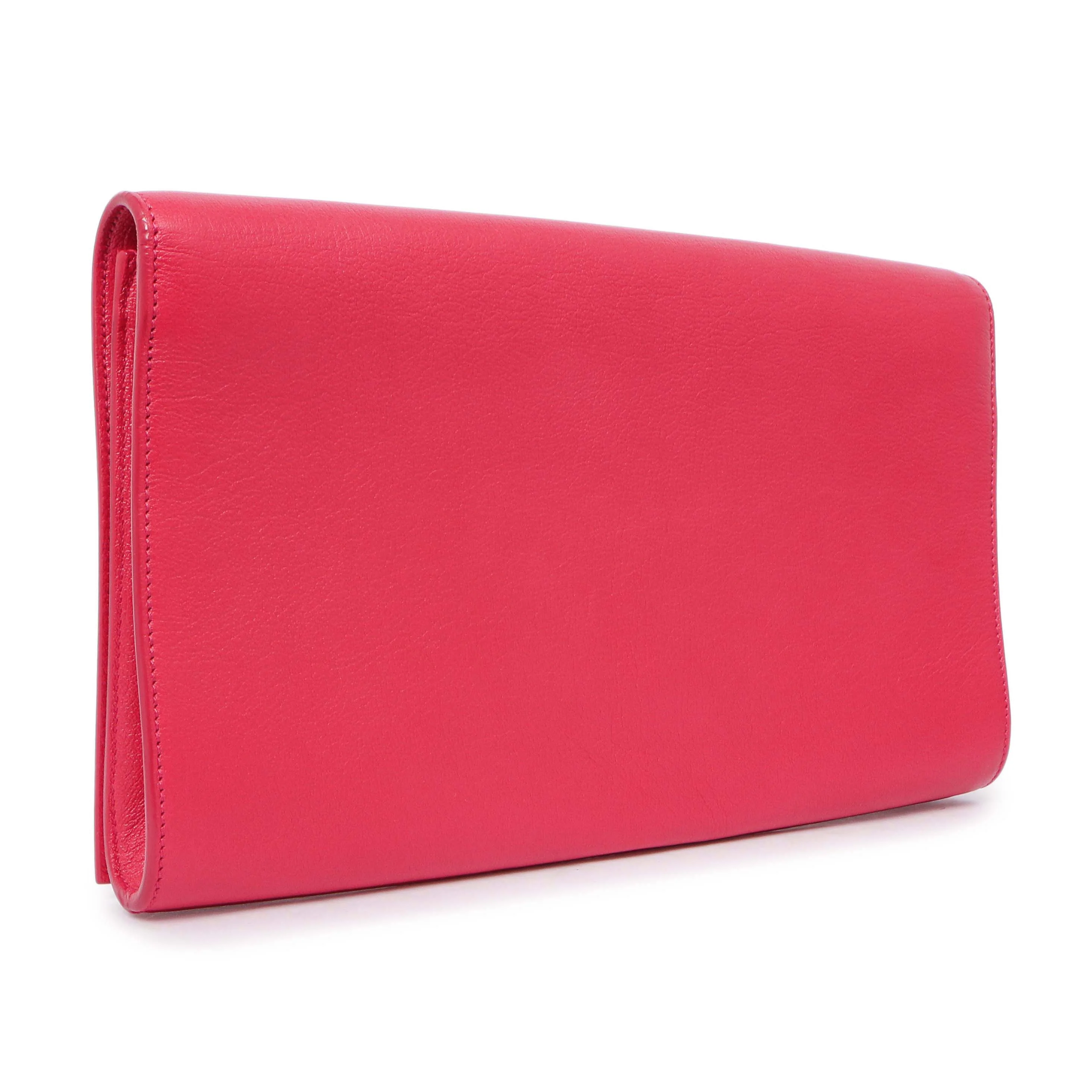 Saint Laurent Fuchsia Calfskin Monogram Large Belle De Jour Clutch - Image 2