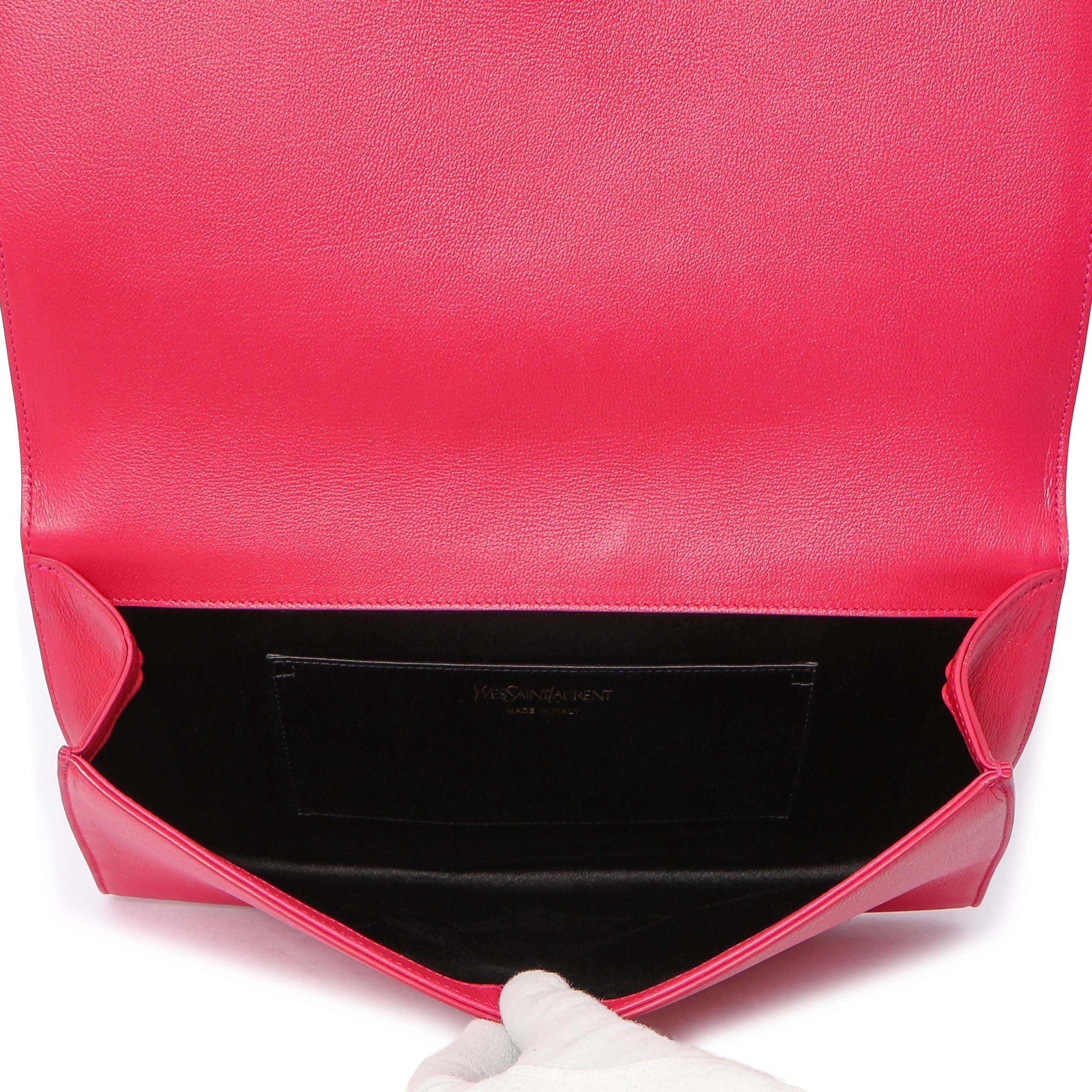 Saint Laurent Fuchsia Calfskin Monogram Large Belle De Jour Clutch - Image 4