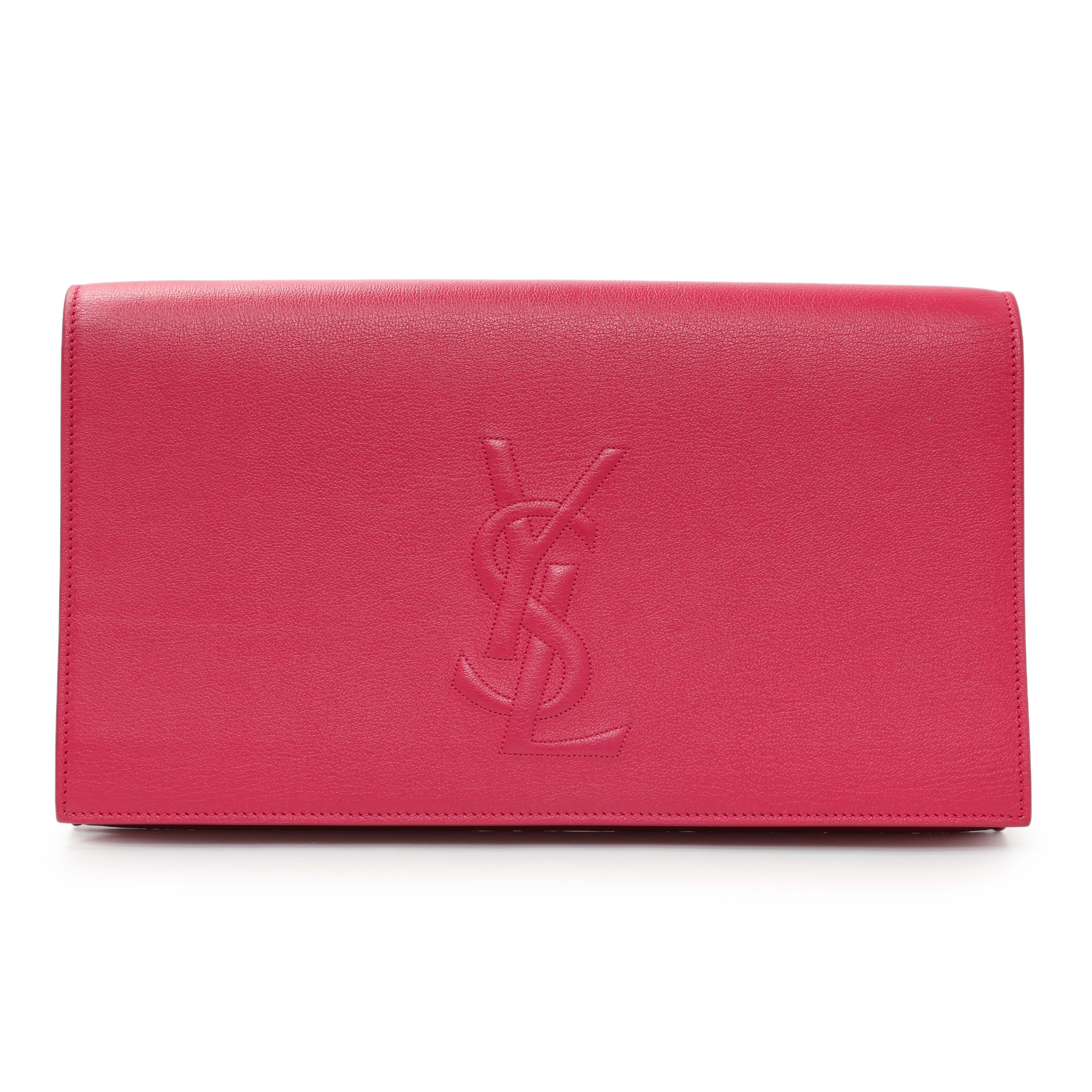 Saint Laurent Fuchsia Calfskin Monogram Large Belle De Jour Clutch