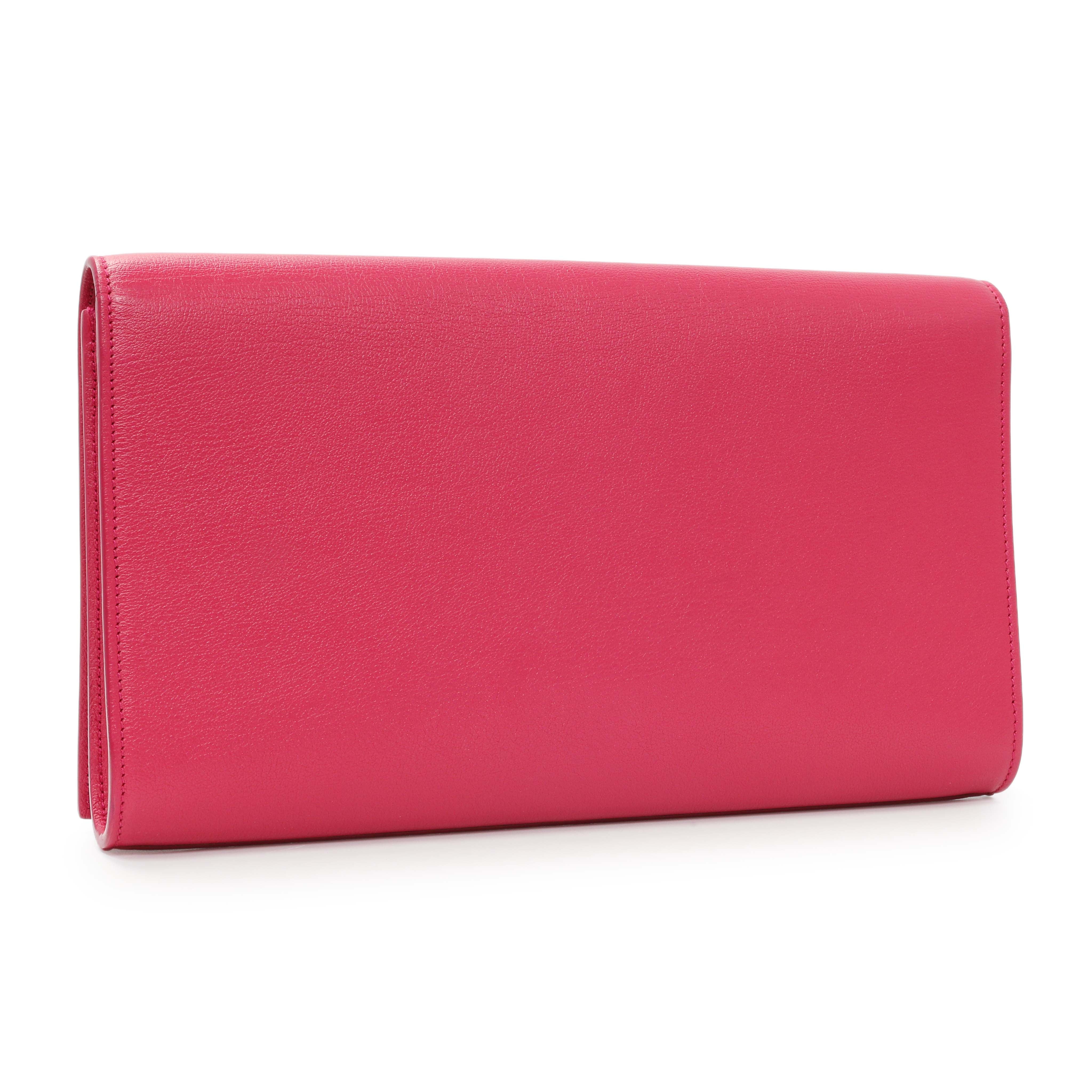 Saint Laurent Fuchsia Calfskin Monogram Large Belle De Jour Clutch - Image 2
