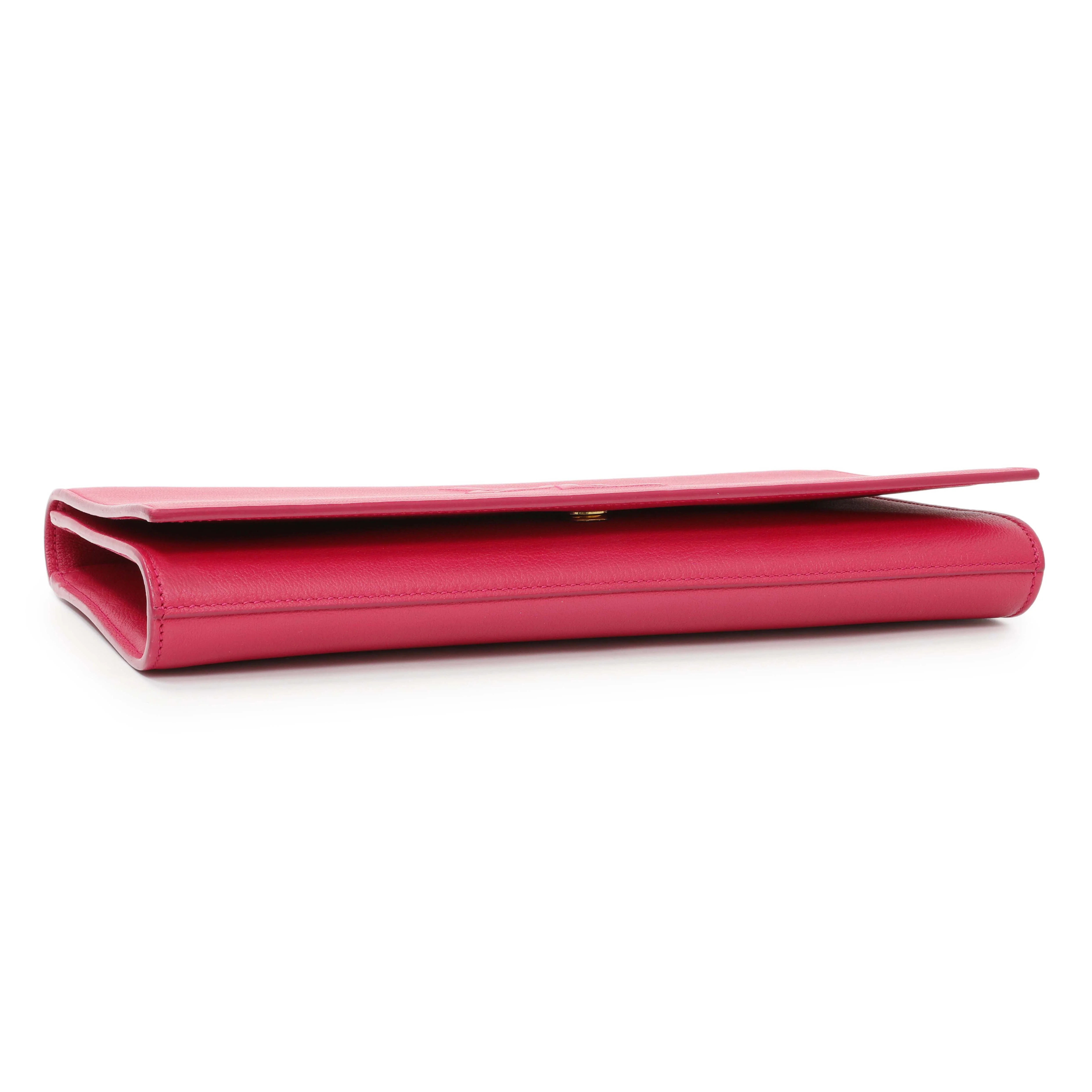 Saint Laurent Fuchsia Calfskin Monogram Large Belle De Jour Clutch - Image 3