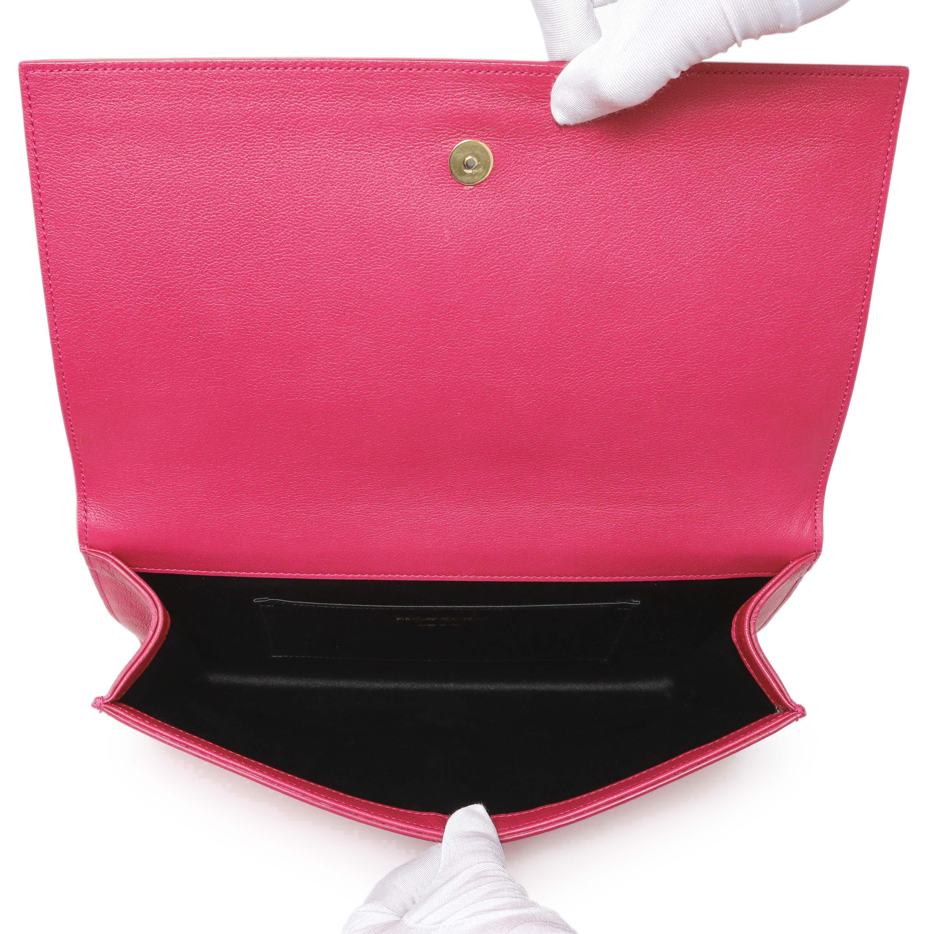 Saint Laurent Fuchsia Calfskin Monogram Large Belle De Jour Clutch - Image 4