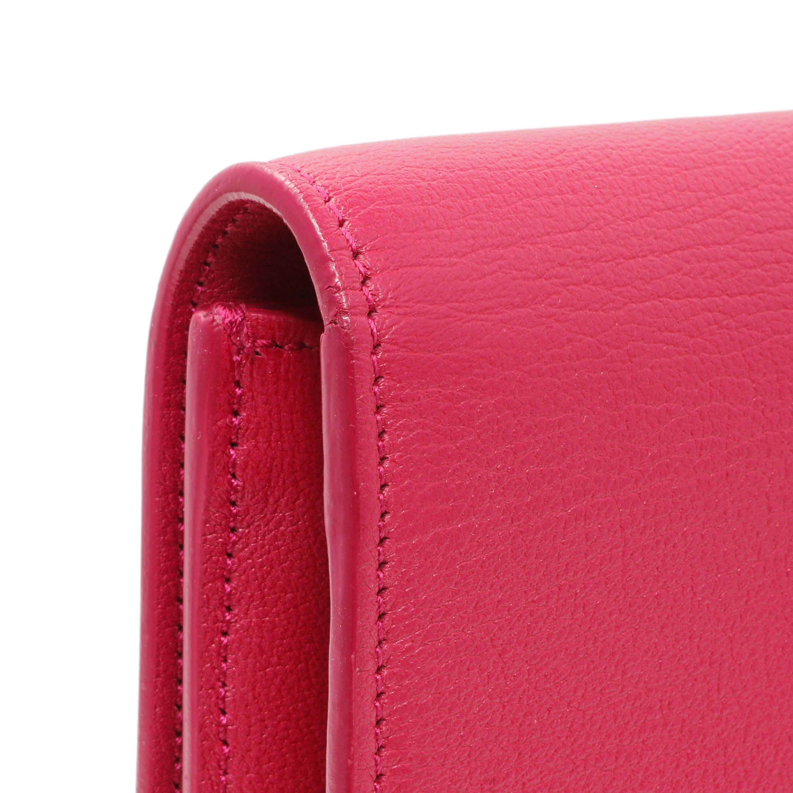 Saint Laurent Fuchsia Calfskin Monogram Large Belle De Jour Clutch - Image 7