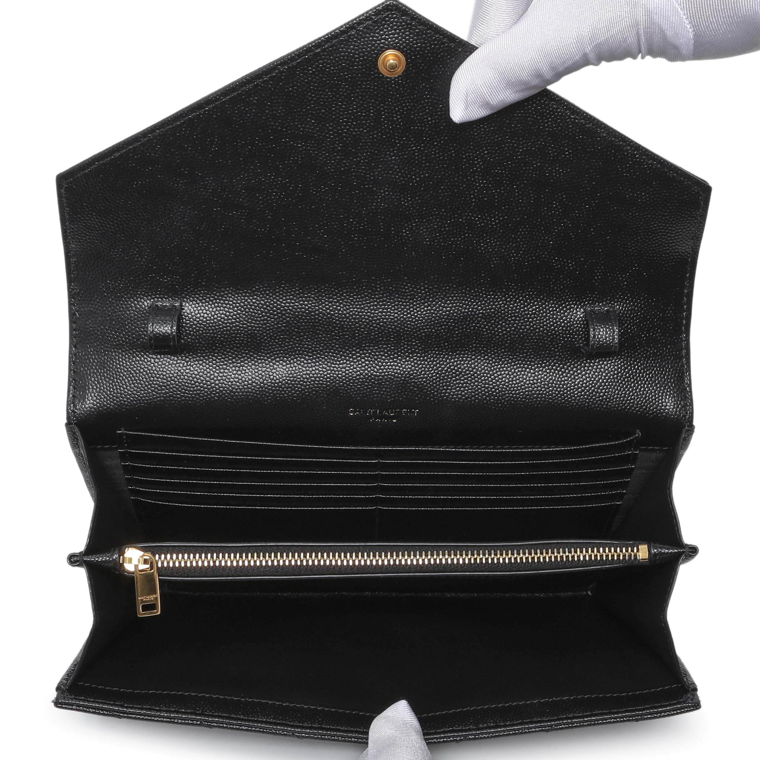 Saint Laurent Grain De Poudre Matelasse Chevron Monogram Chain Wallet - Image 10