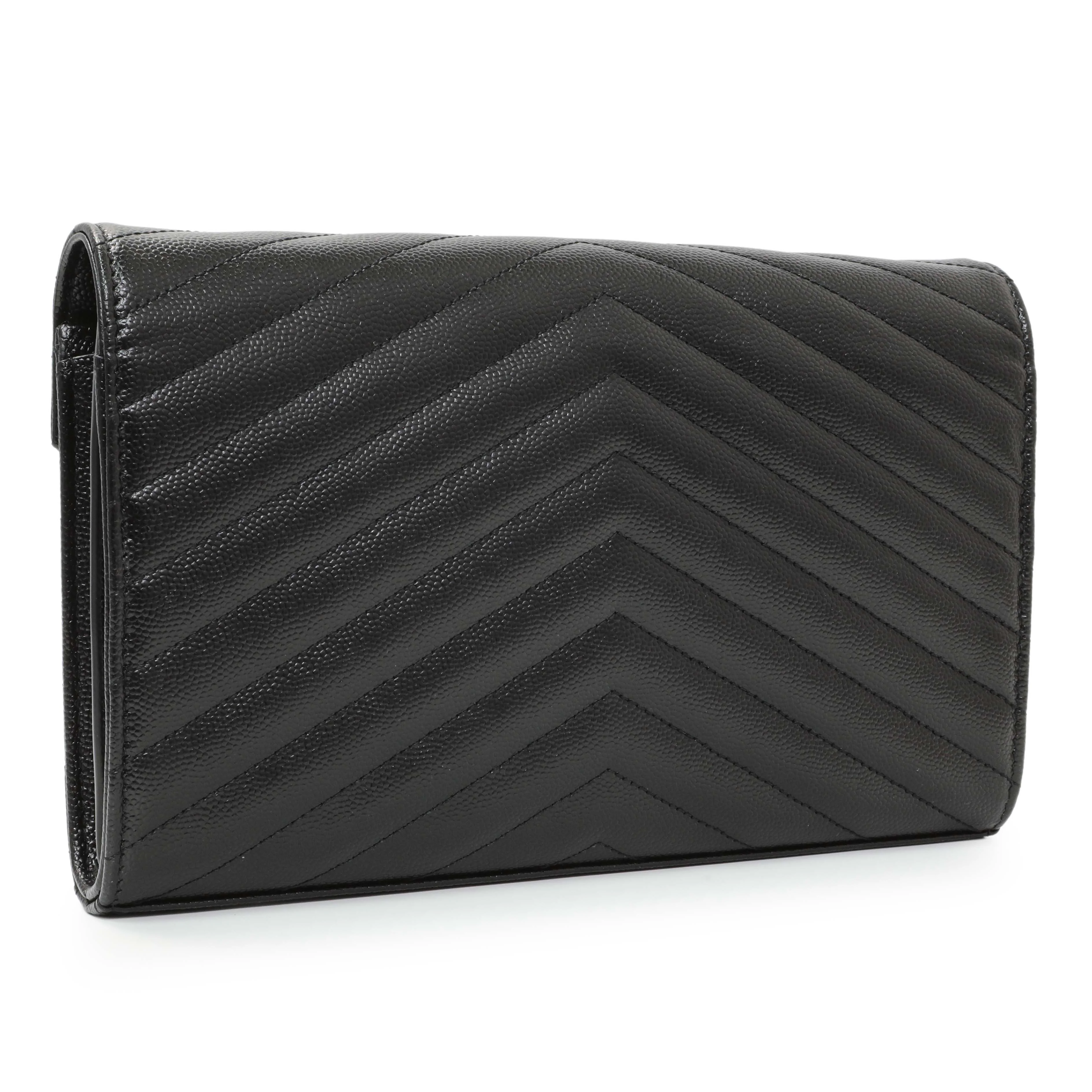 Saint Laurent Grain De Poudre Matelasse Chevron Monogram Chain Wallet - Image 2