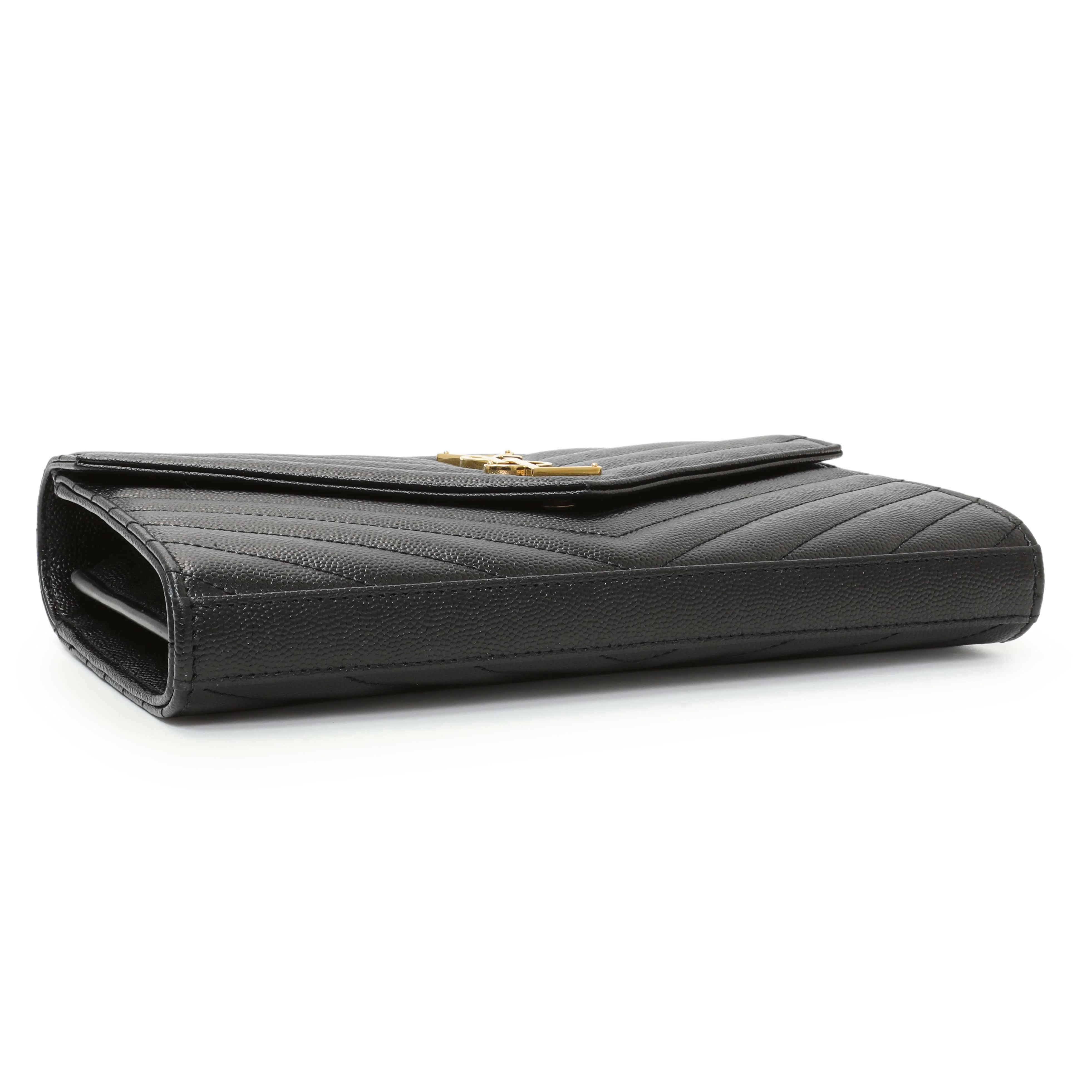 Saint Laurent Grain De Poudre Matelasse Chevron Monogram Chain Wallet - Image 3