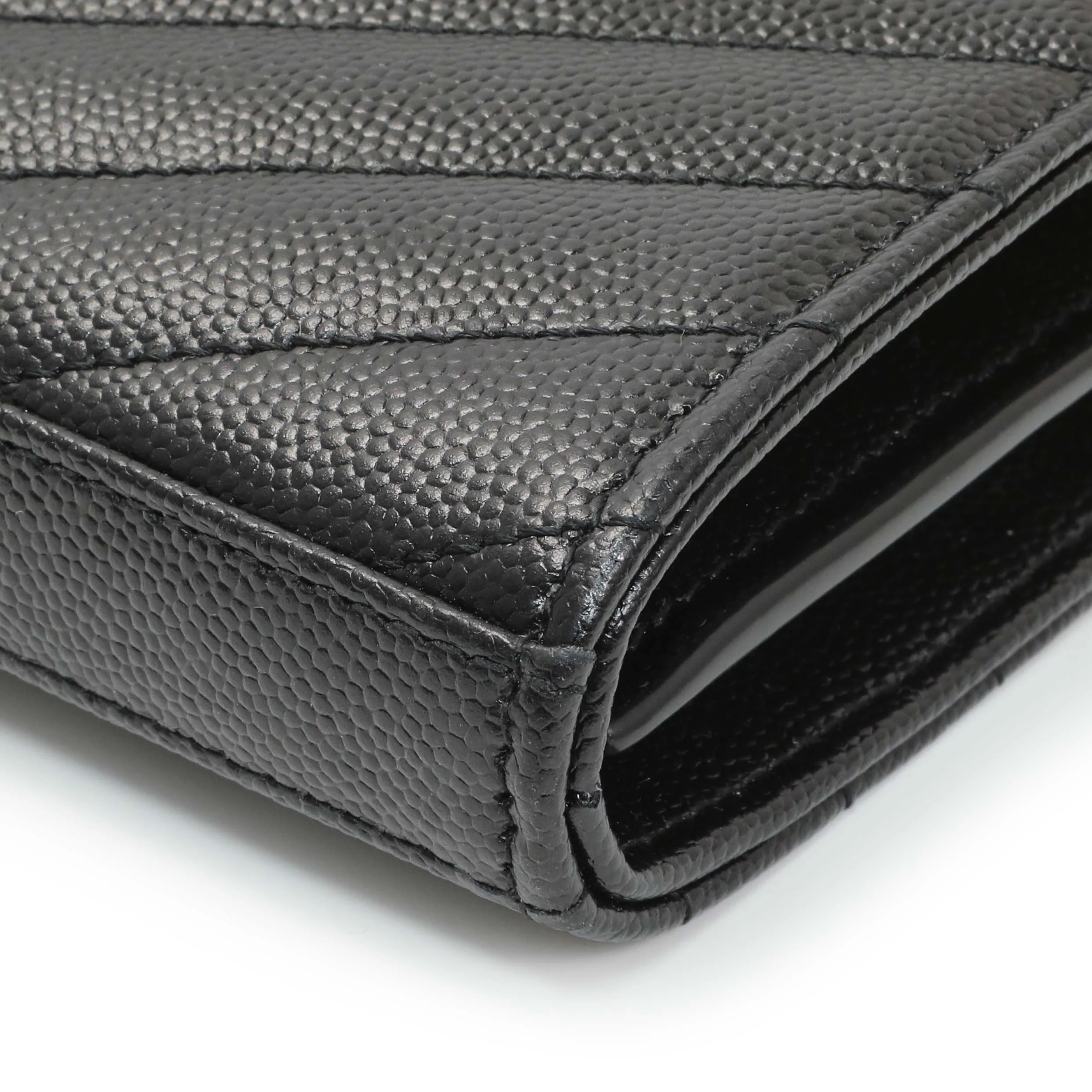 Saint Laurent Grain De Poudre Matelasse Chevron Monogram Chain Wallet - Image 5