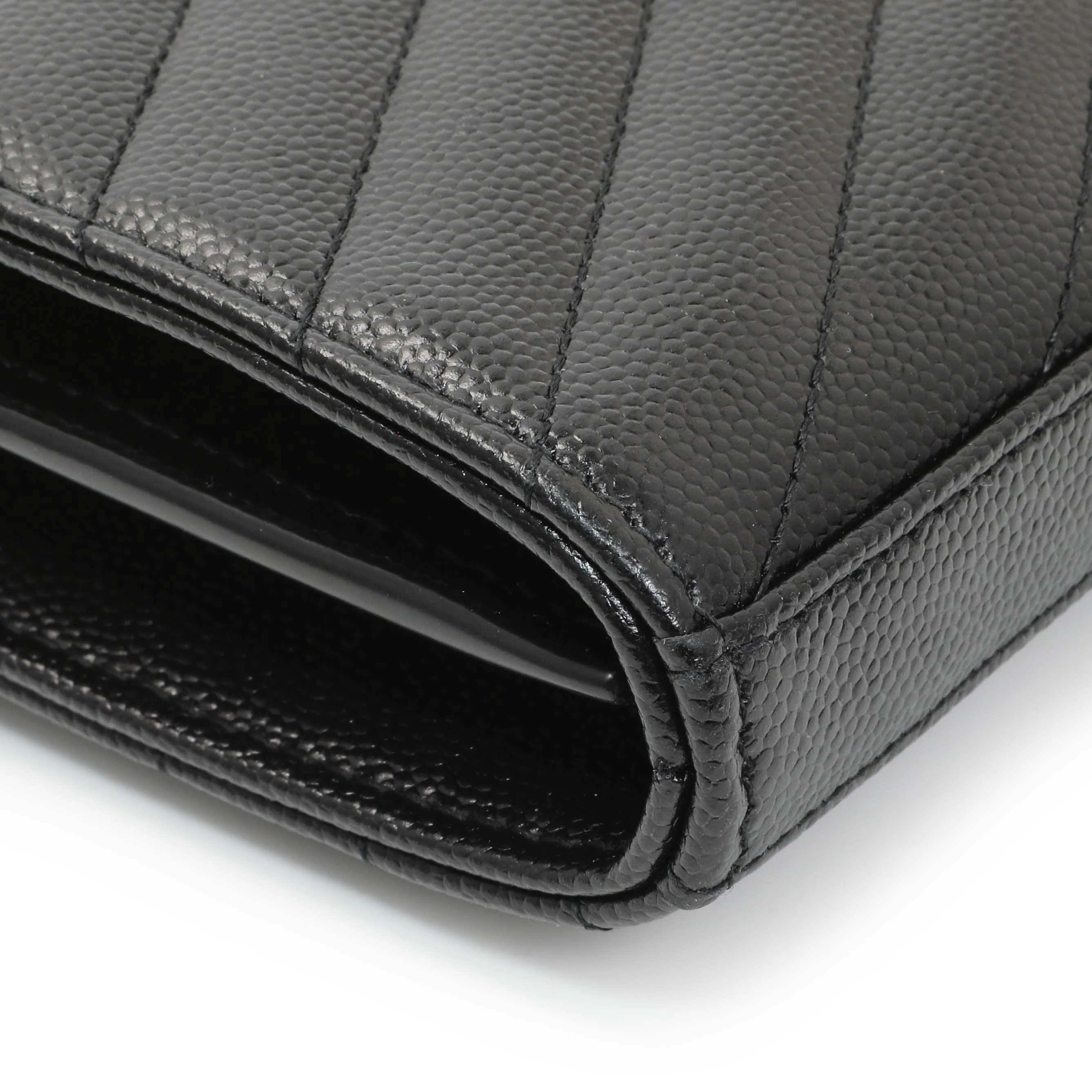 Saint Laurent Grain De Poudre Matelasse Chevron Monogram Chain Wallet - Image 6