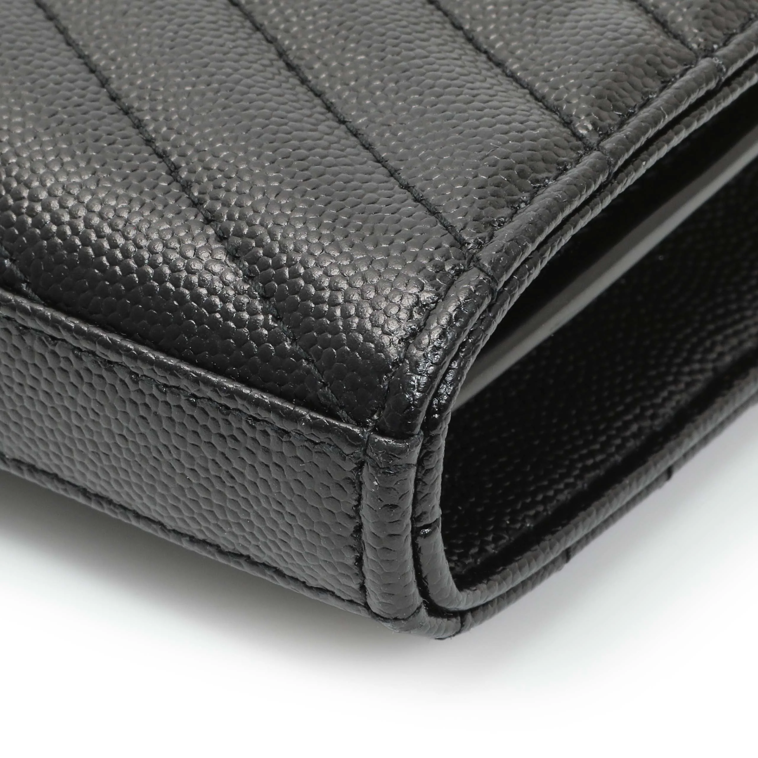 Saint Laurent Grain De Poudre Matelasse Chevron Monogram Chain Wallet - Image 7