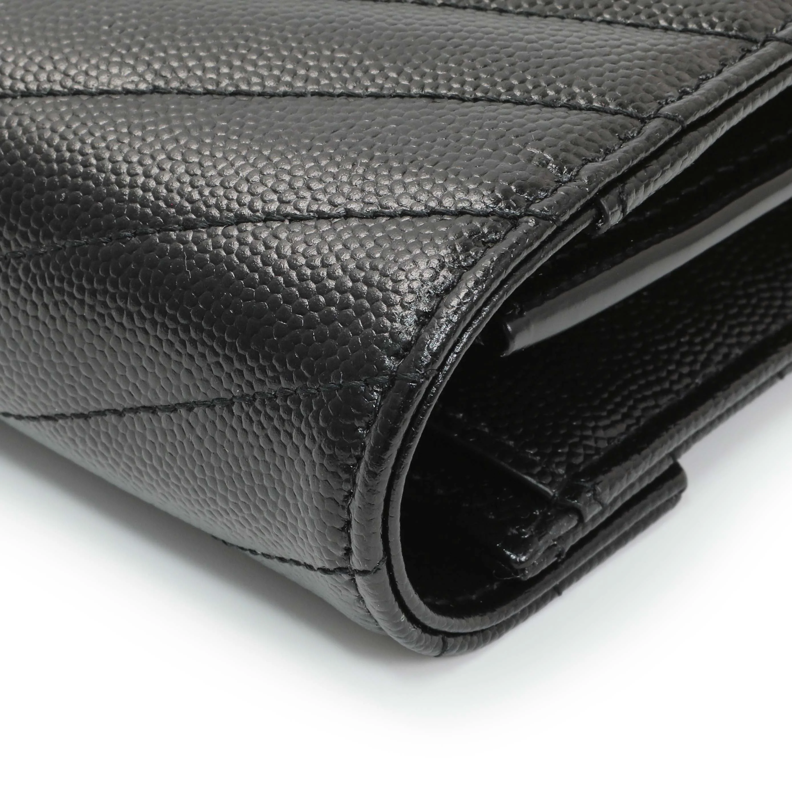 Saint Laurent Grain De Poudre Matelasse Chevron Monogram Chain Wallet - Image 9