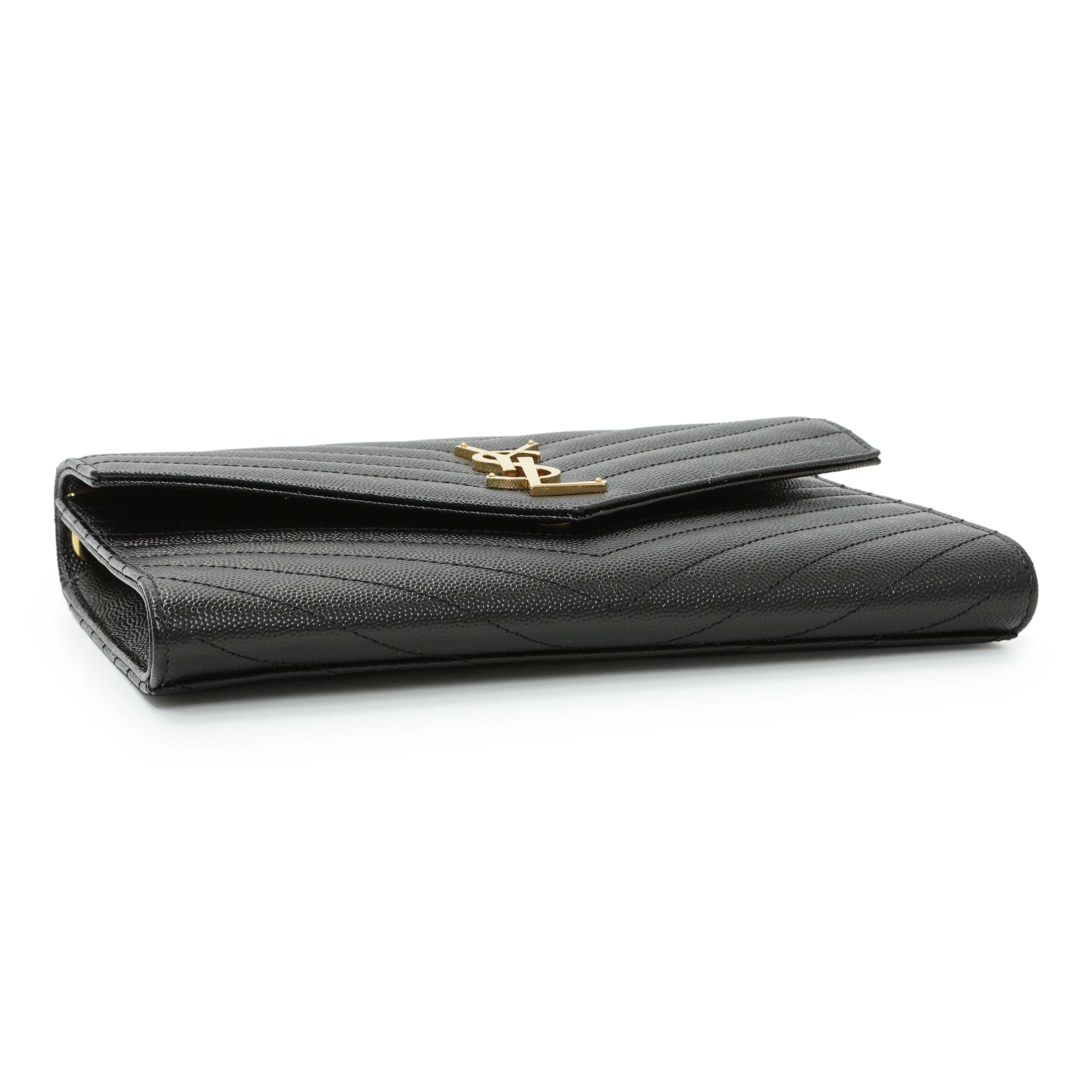 Saint Laurent Grain De Poudre Matelasse Chevron Monogram Envelope Clutch - Image 3