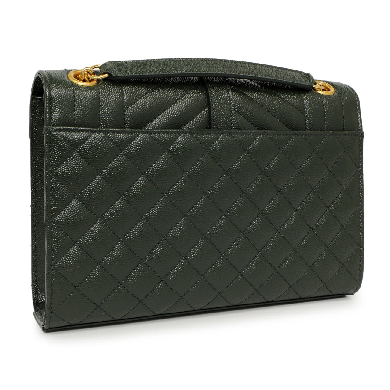 Saint Laurent Green Grain De Poudre Matelasse Chevron Medium Triquilt Monogram Satchel - Image 3