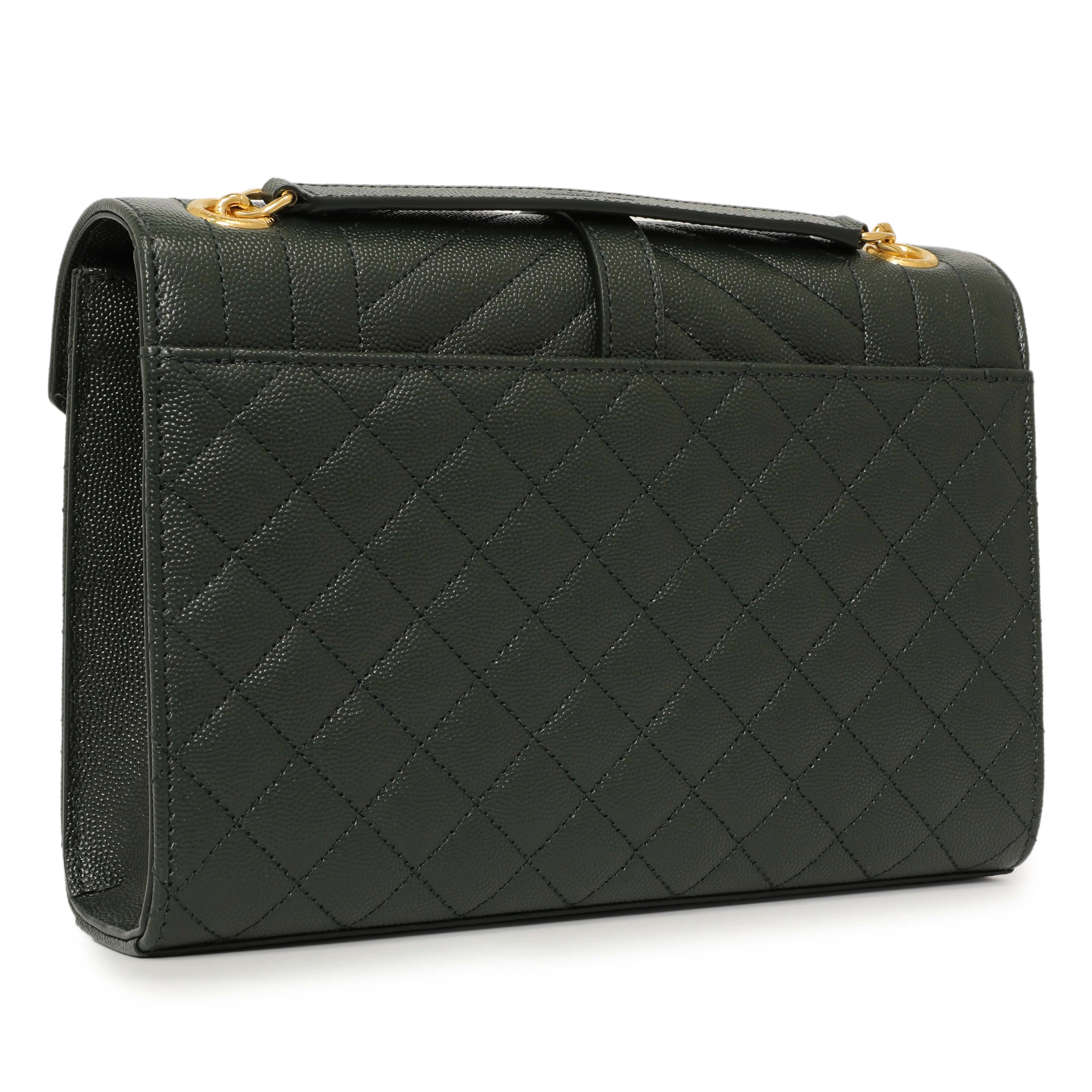 Saint Laurent Green Grain De Poudre Matelasse Chevron Medium Triquilt Monogram Satchel - Image 2