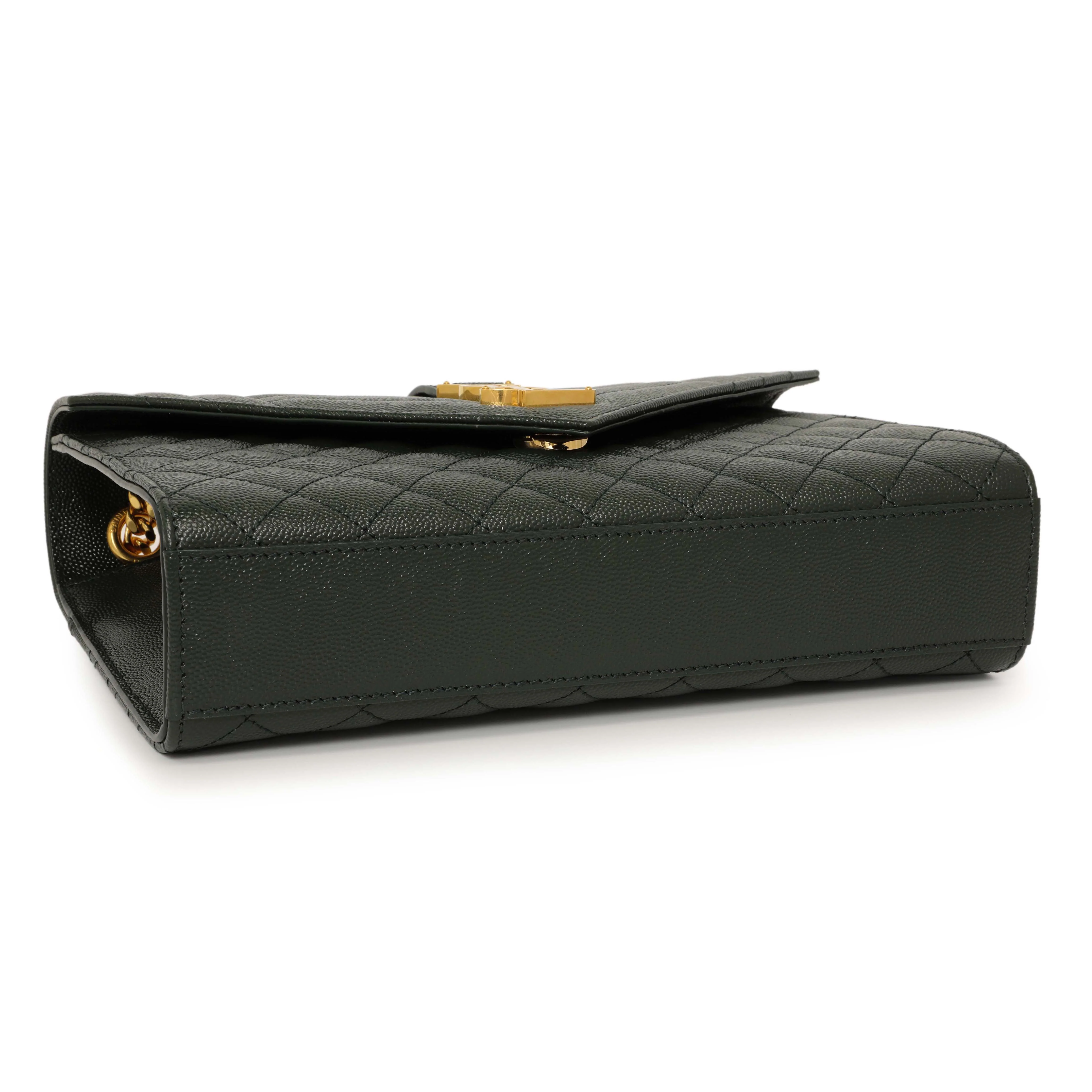 Saint Laurent Green Grain De Poudre Matelasse Chevron Medium Triquilt Monogram Satchel - Image 3