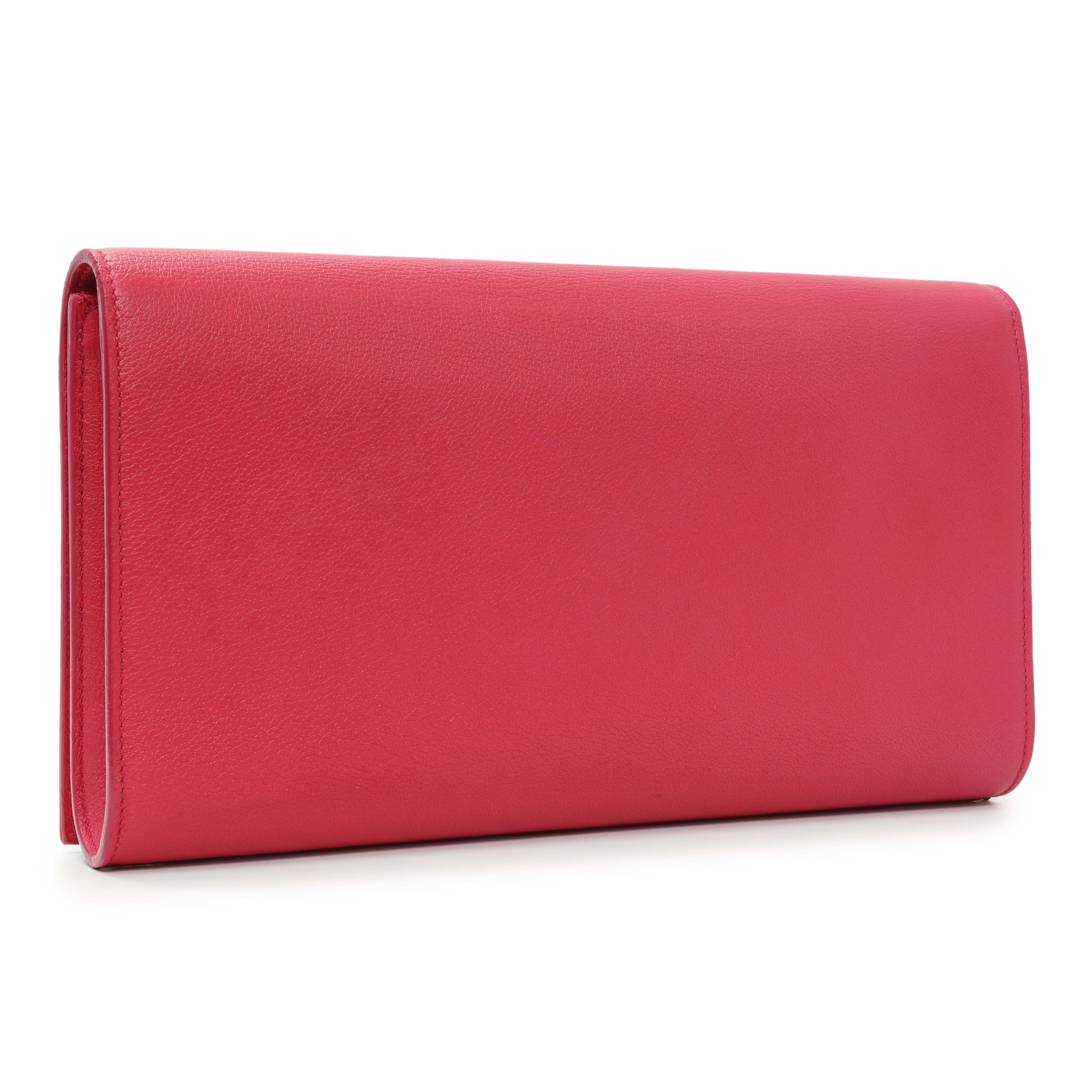 Saint Laurent Lipstick Fuchsia Calfskin Monogram Large Belle De Jour Clutch - Image 2