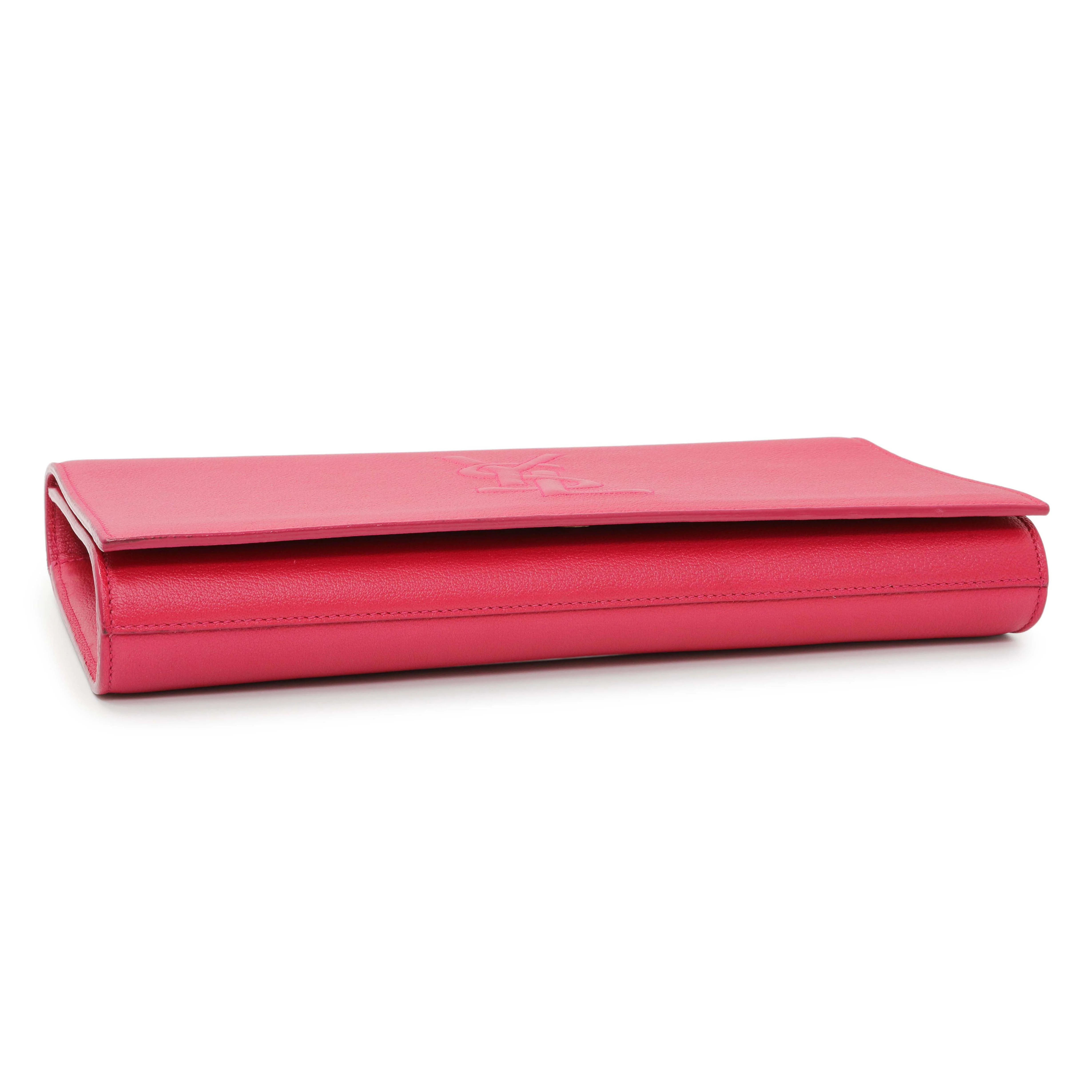 Saint Laurent Lipstick Fuchsia Calfskin Monogram Large Belle De Jour Clutch - Image 3