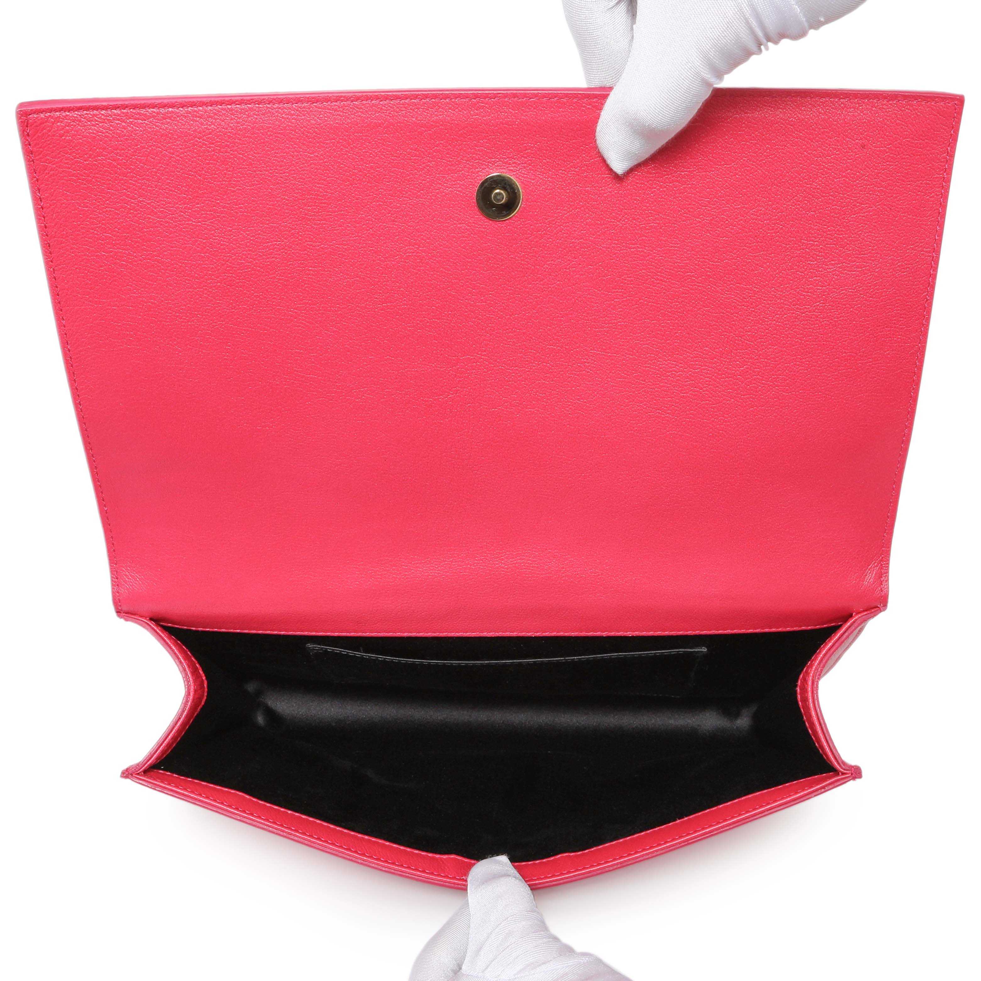Saint Laurent Lipstick Fuchsia Calfskin Monogram Large Belle De Jour Clutch - Image 4