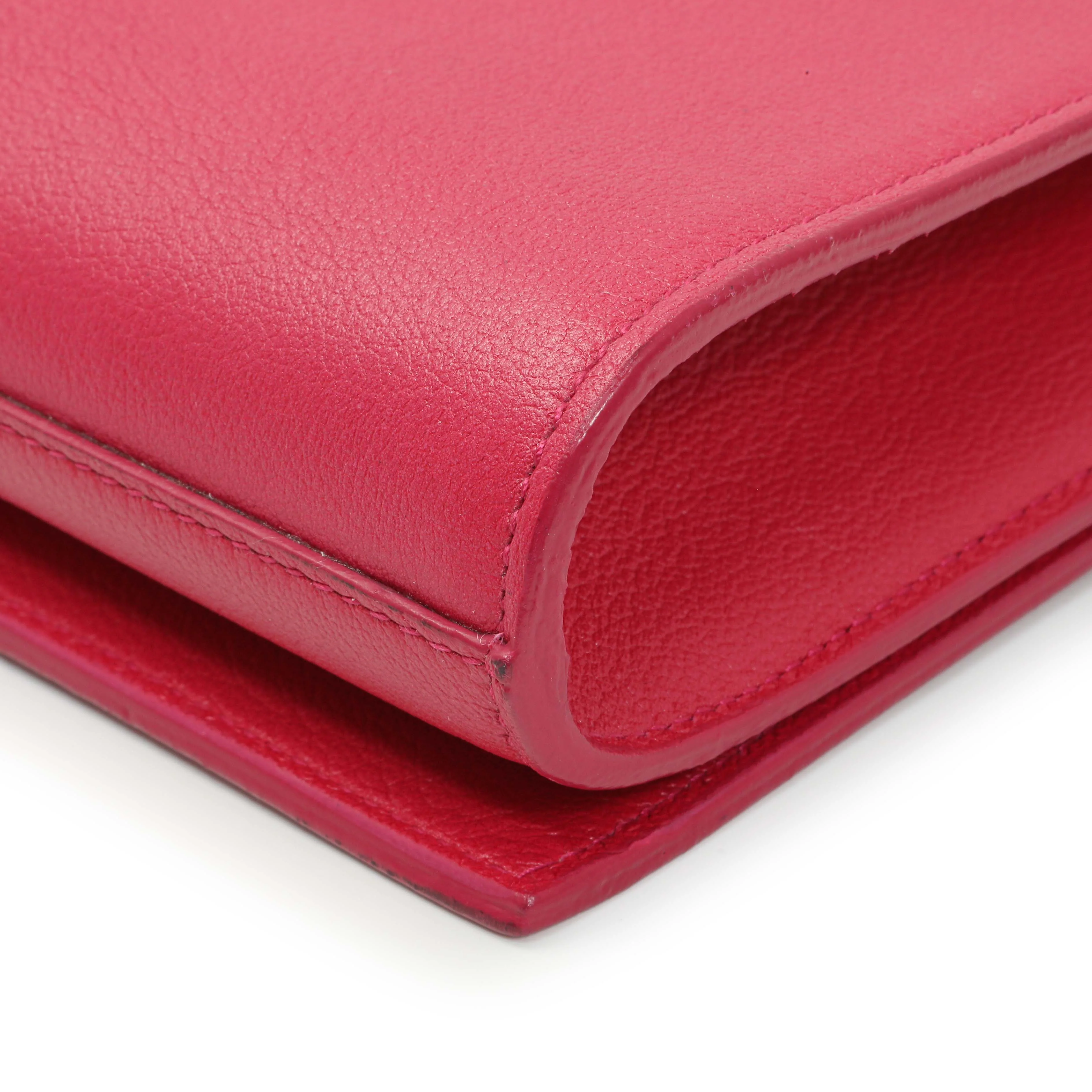 Saint Laurent Lipstick Fuchsia Calfskin Monogram Large Belle De Jour Clutch - Image 8