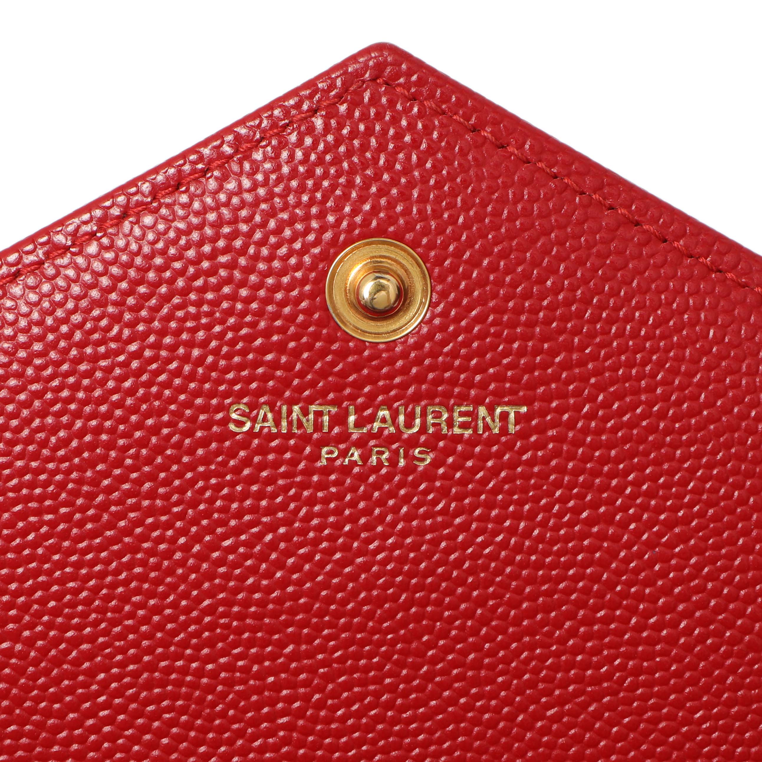 Saint Laurent Red Grain De Poudre Matelasse Chevron Monogram Chain Wallet - Image 10