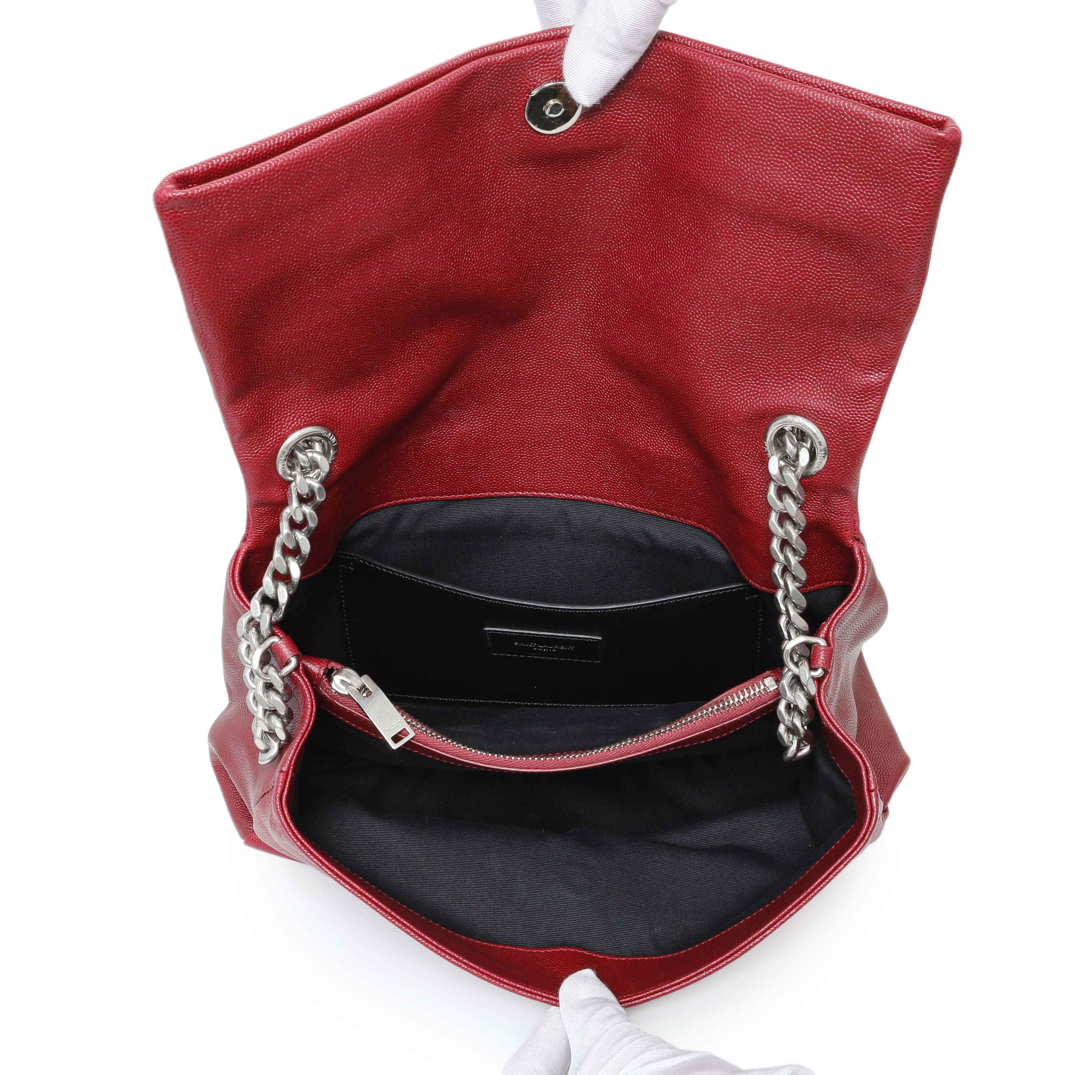 Saint Laurent Red Grain De Poudre Medium West Hollywood Monogram Fold-Over - Image 4