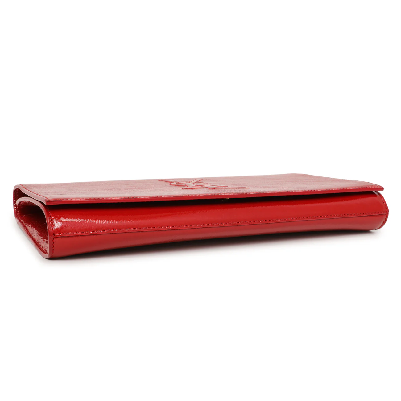 Saint Laurent Red Textured Patent Monogram Large Belle De Jour Clutch - Image 3