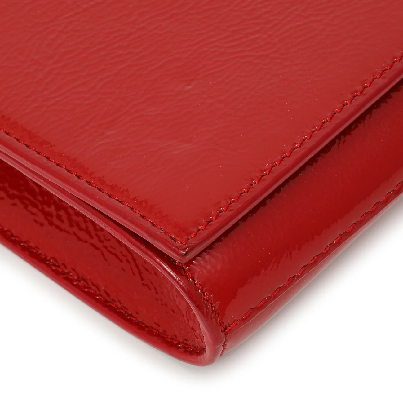 Saint Laurent Red Textured Patent Monogram Large Belle De Jour Clutch - Image 4