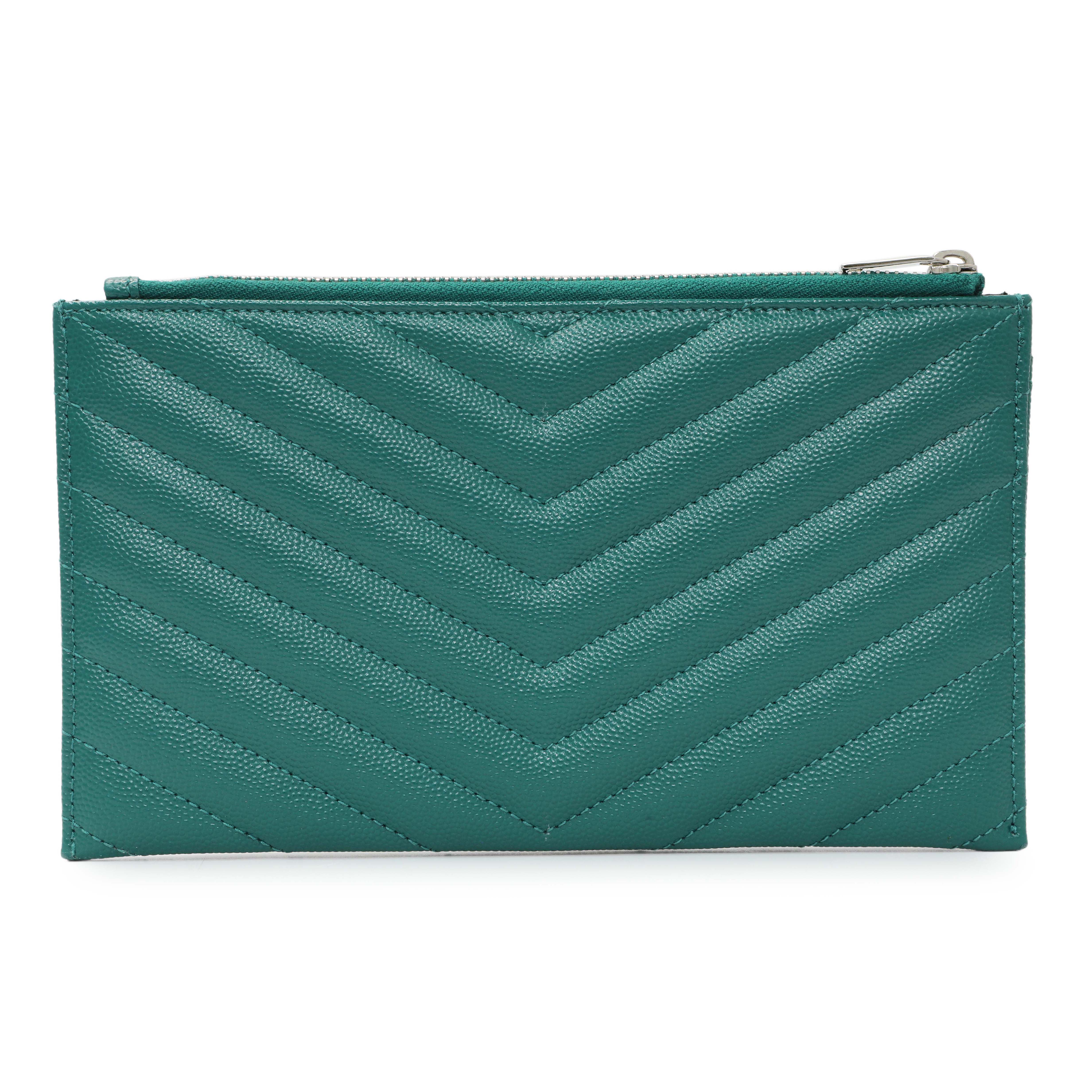Saint Laurent Teal Grain De Poudre Chevron Monogram Bill Pouch - Image 2