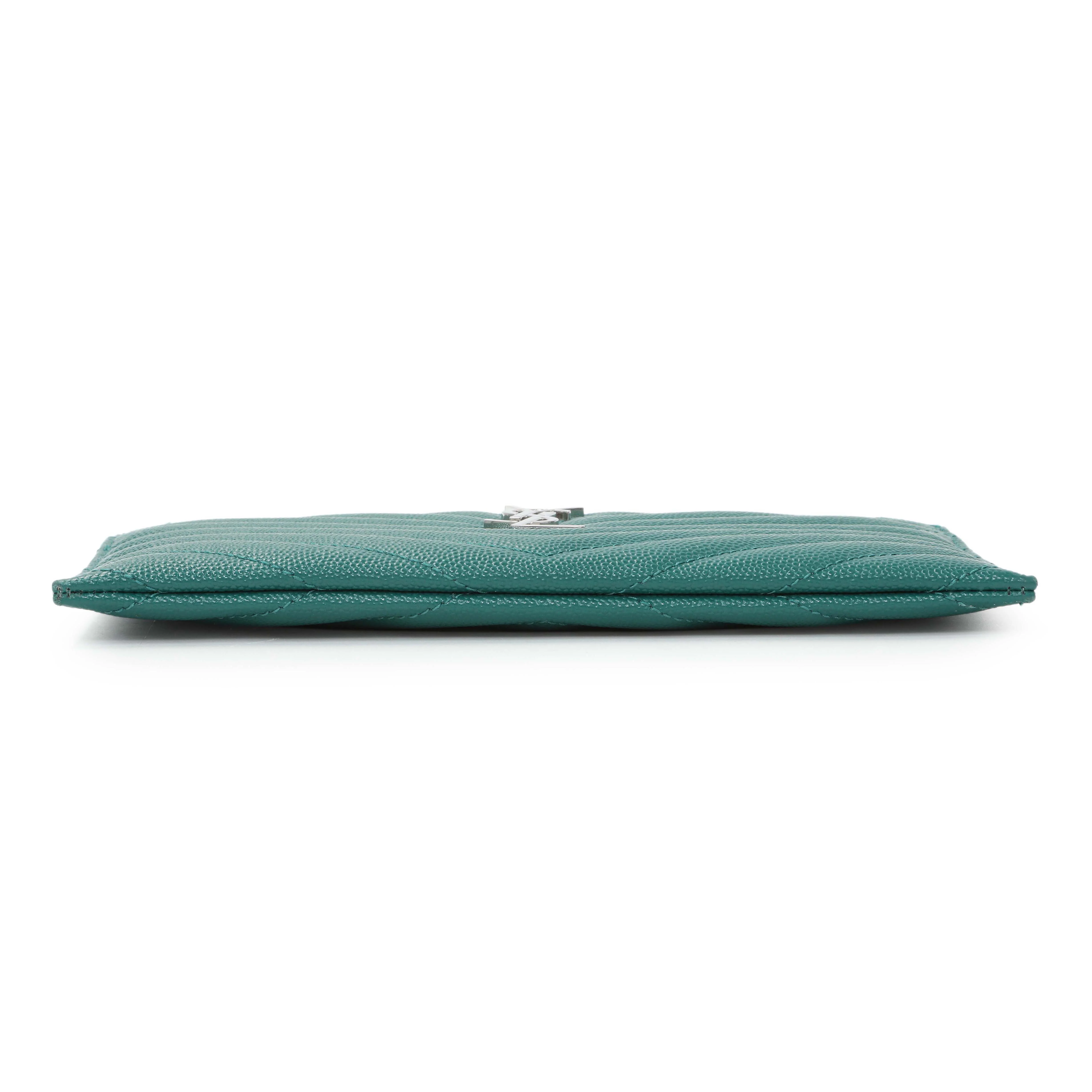 Saint Laurent Teal Grain De Poudre Chevron Monogram Bill Pouch - Image 3