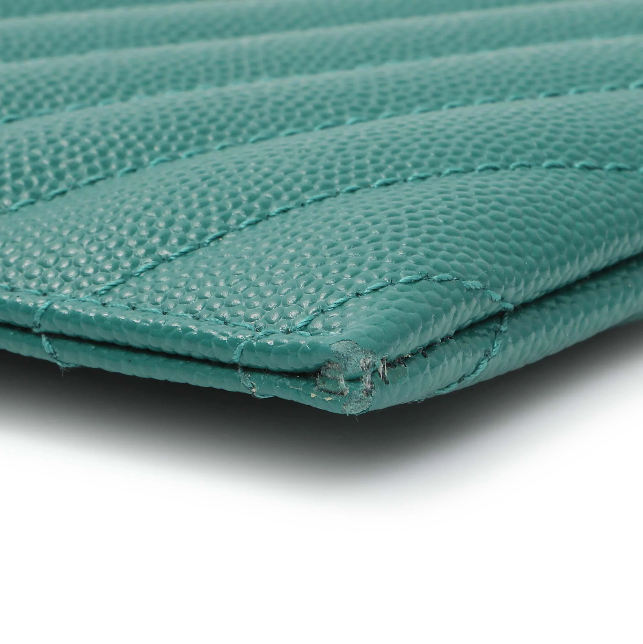 Saint Laurent Teal Grain De Poudre Chevron Monogram Bill Pouch - Image 4