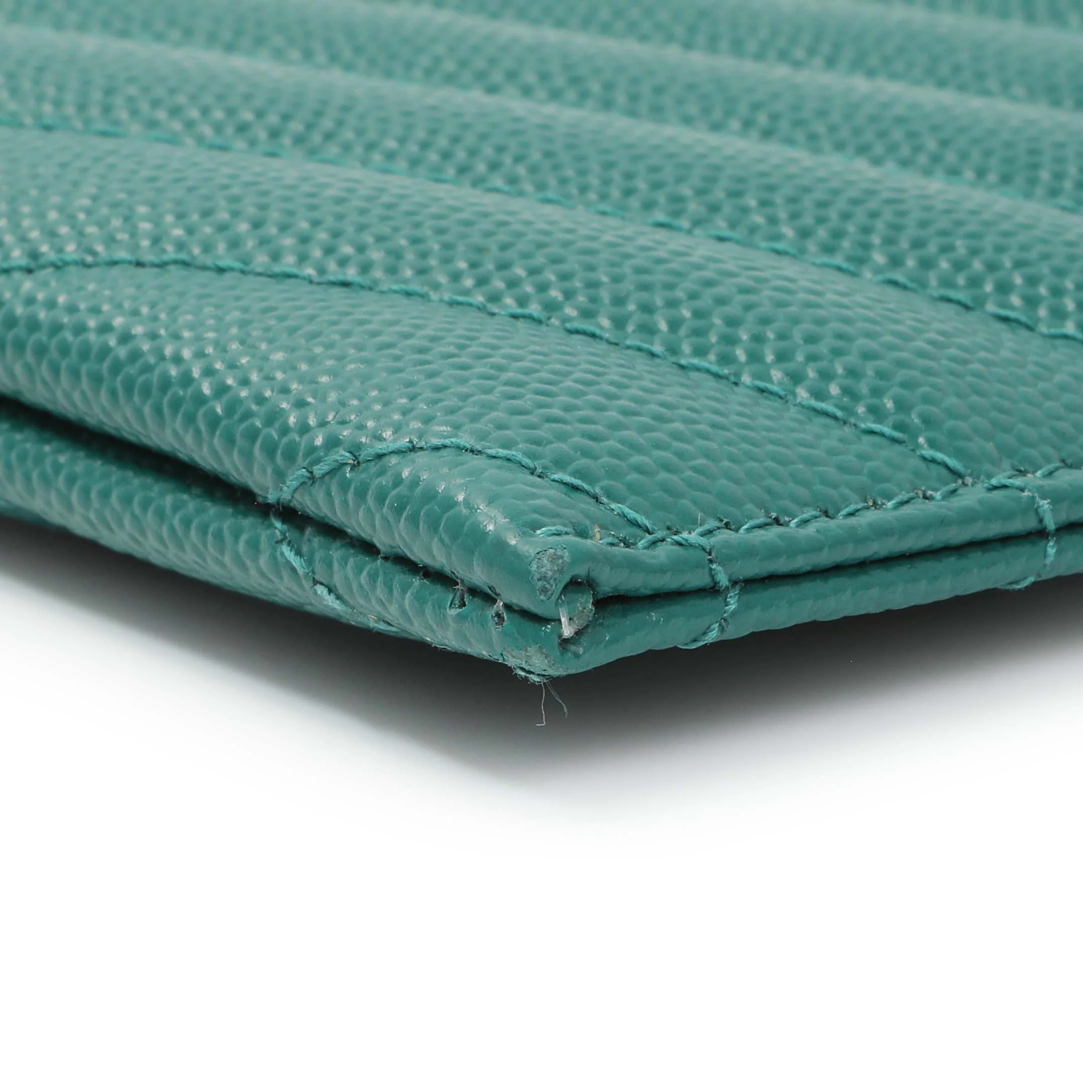 Saint Laurent Teal Grain De Poudre Chevron Monogram Bill Pouch - Image 5