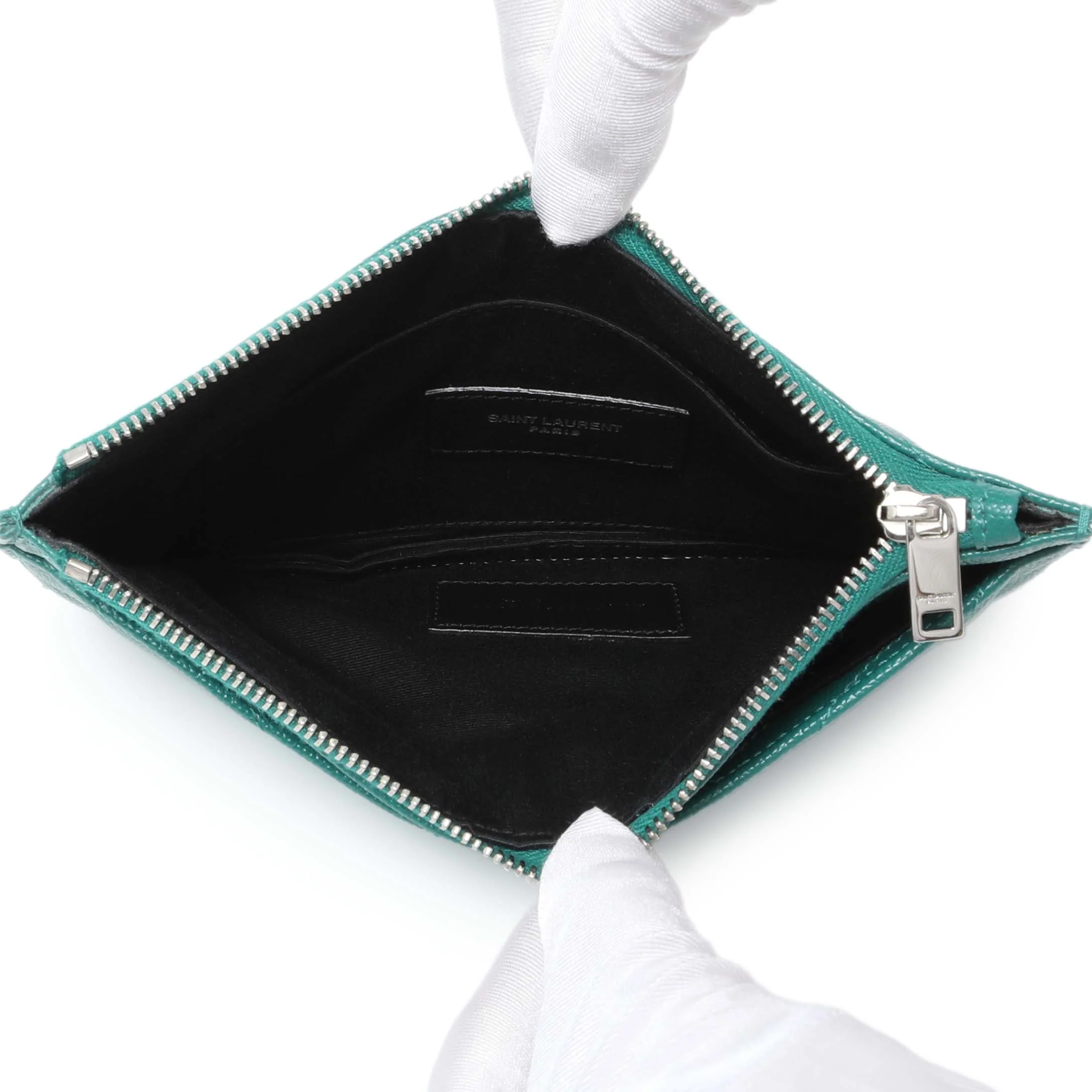Saint Laurent Teal Grain De Poudre Chevron Monogram Bill Pouch - Image 6