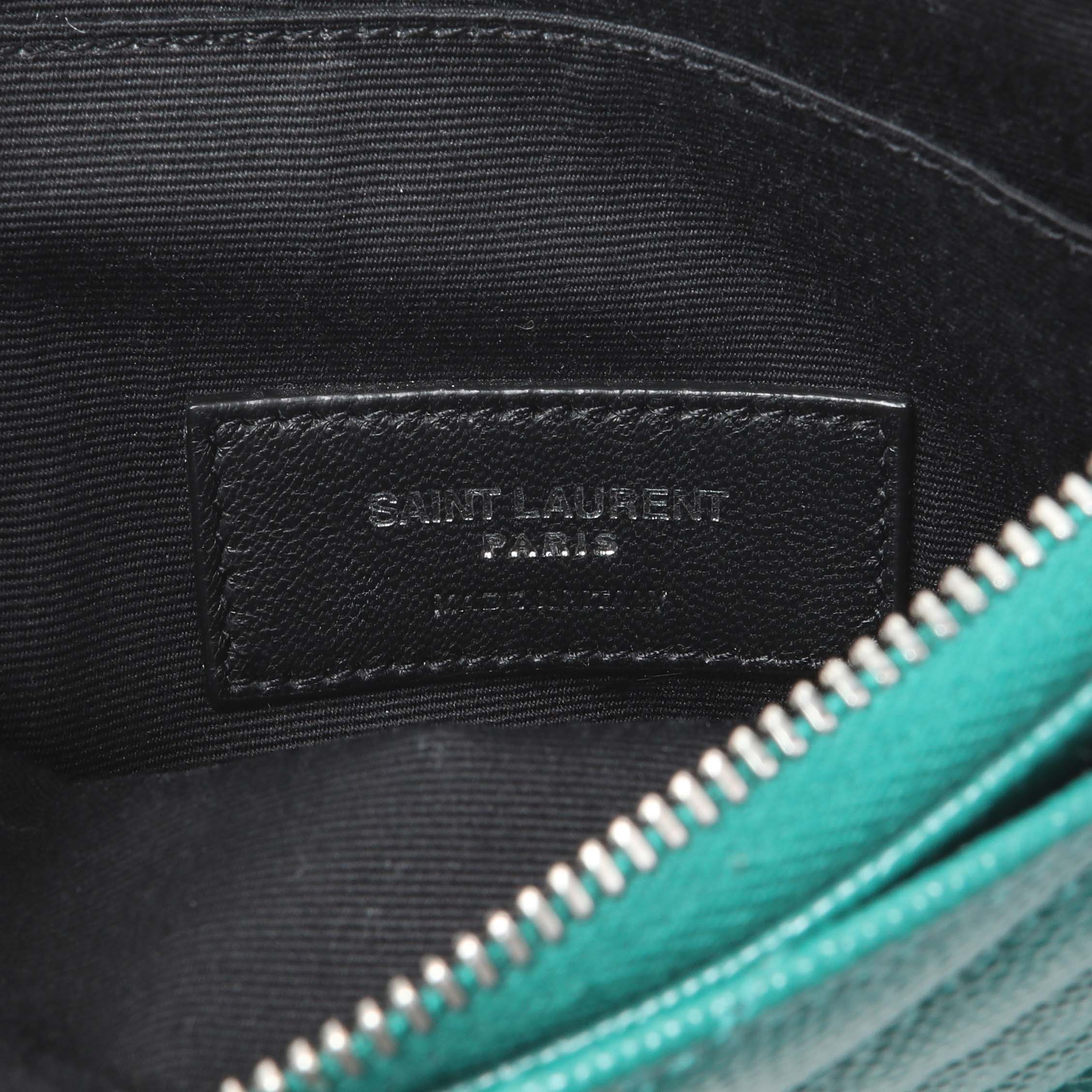 Saint Laurent Teal Grain De Poudre Chevron Monogram Bill Pouch - Image 7